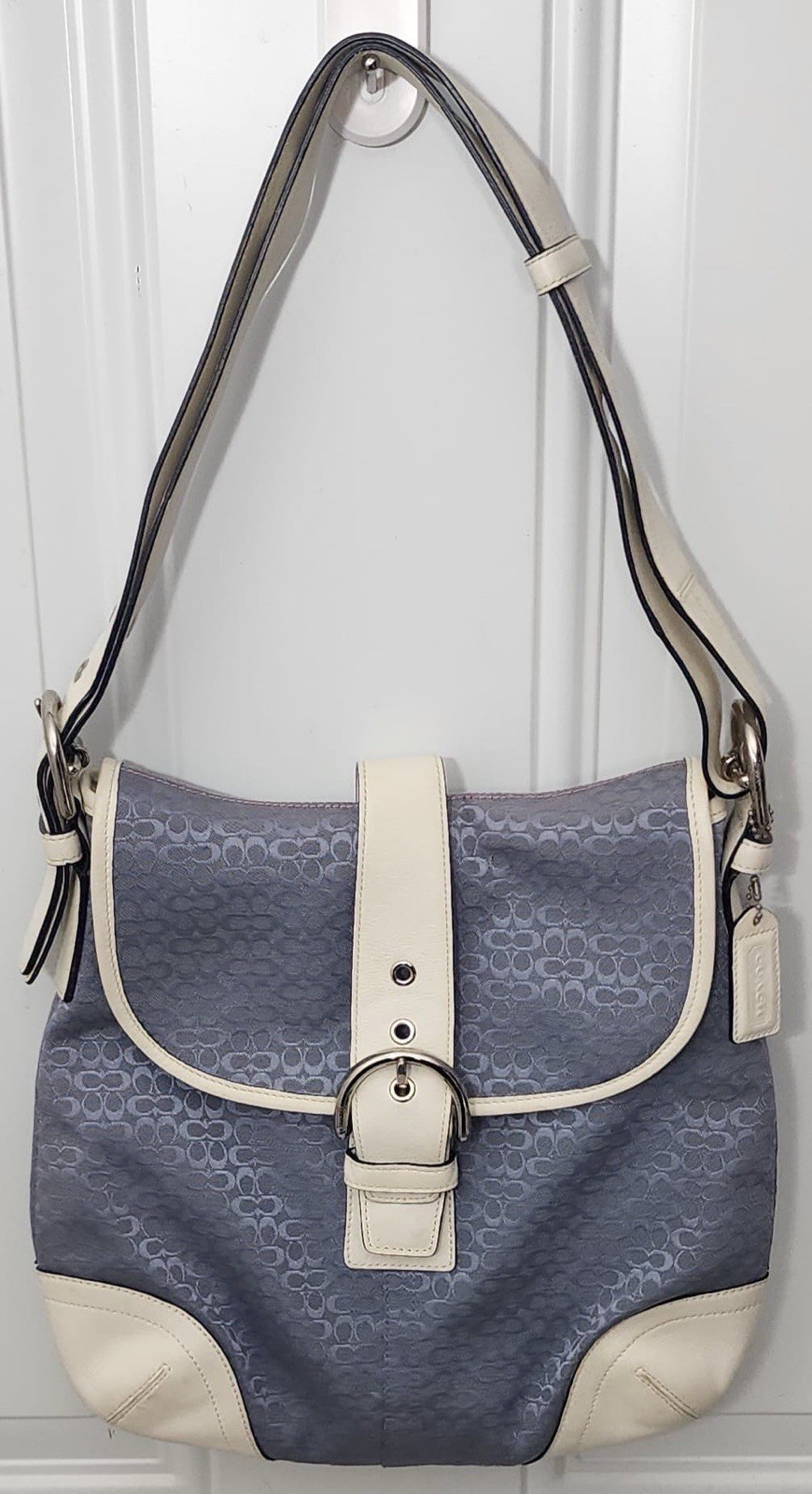 VINTAGE COACH SoHo Light Blue Signature CC Bag Monogram Large Purse #6376