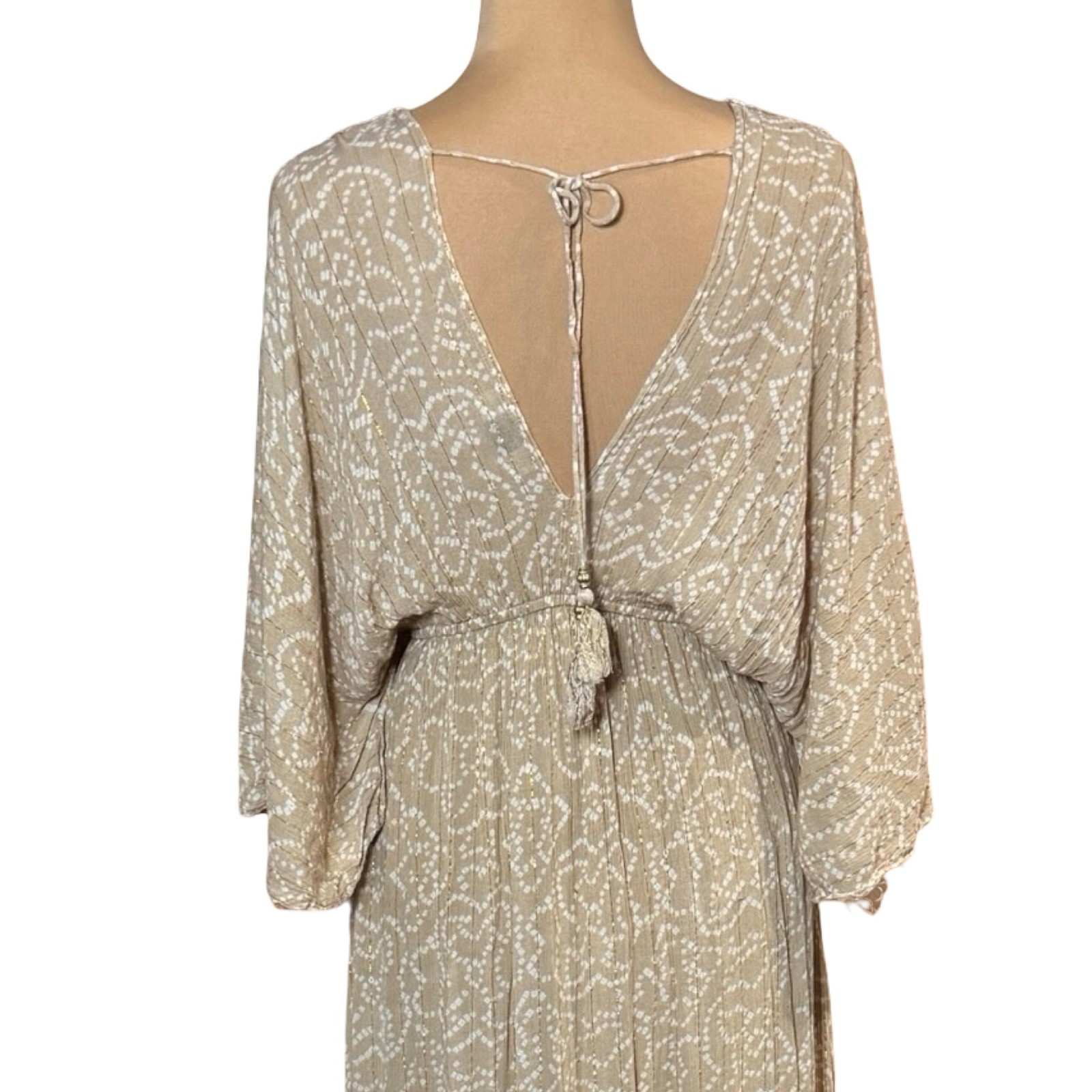 Flowy Boho Embroidered Cotton Tiered Maxi Dress Sz S Kaftan Beach Babydoll