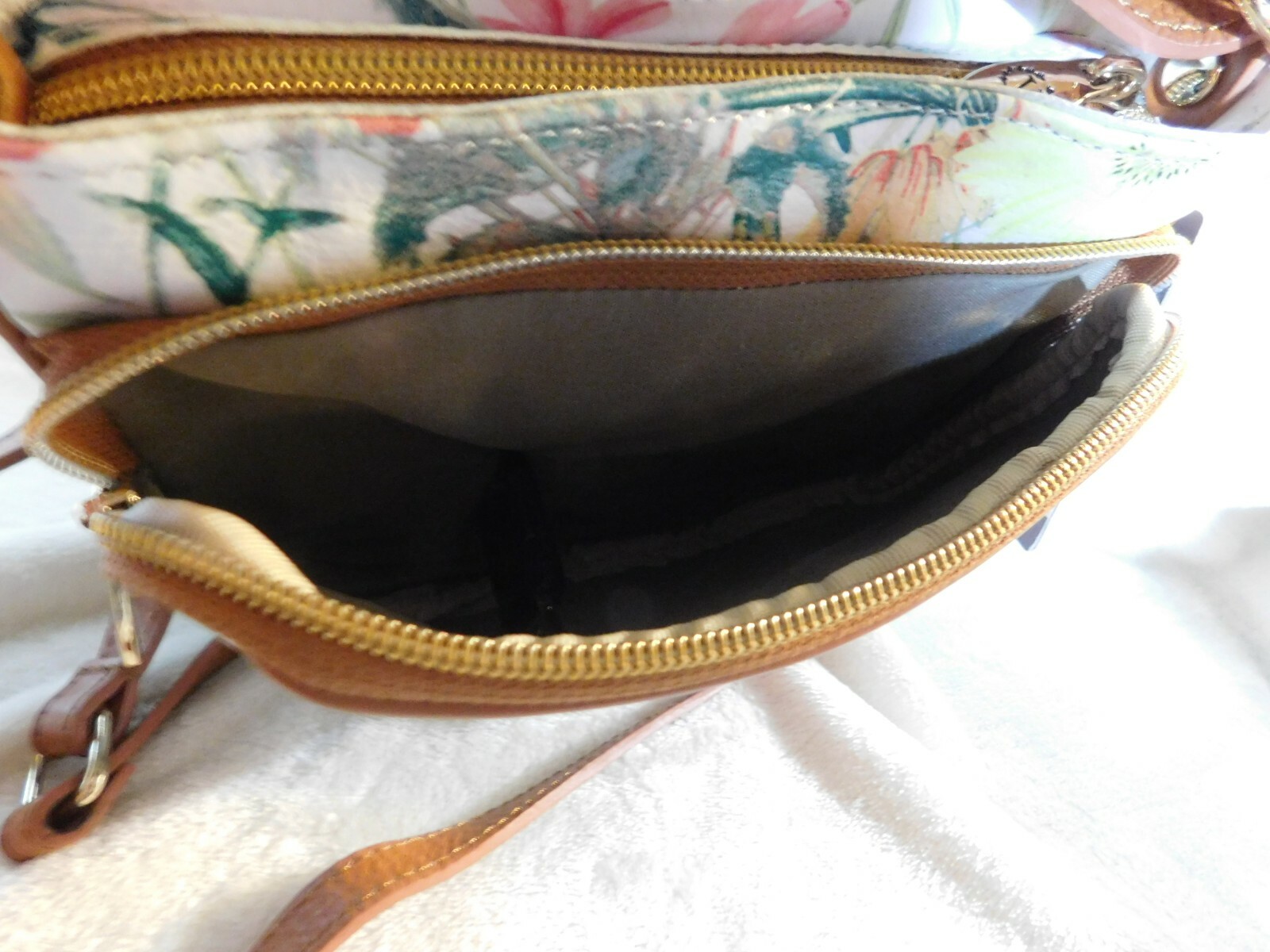 Valentina Italian Multi Entry Crossbody White + Floral Cognac Trim NWT #1