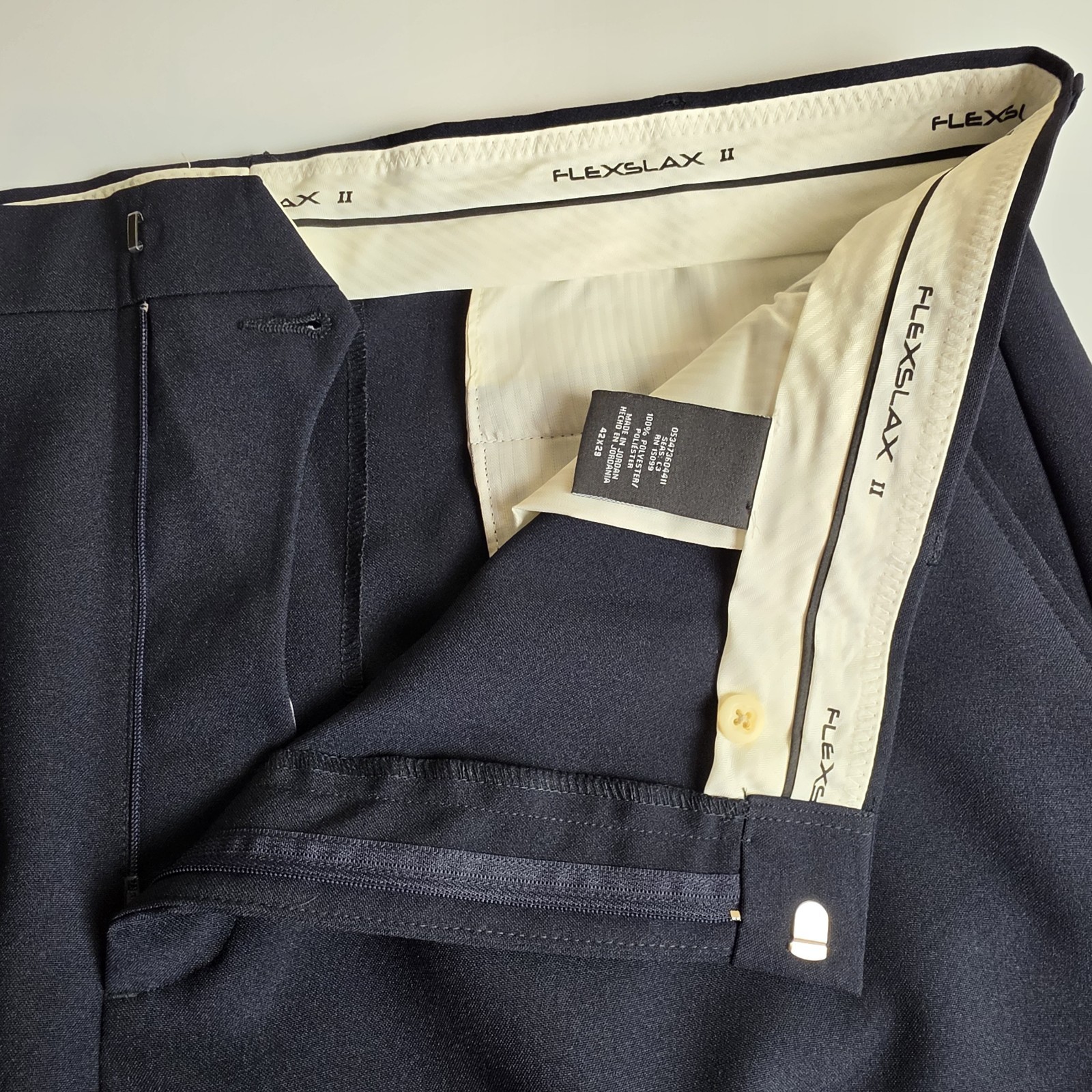 David Taylor Collection Flexslax II Pants Men 42×29 Navy Blue Dress Polyester
