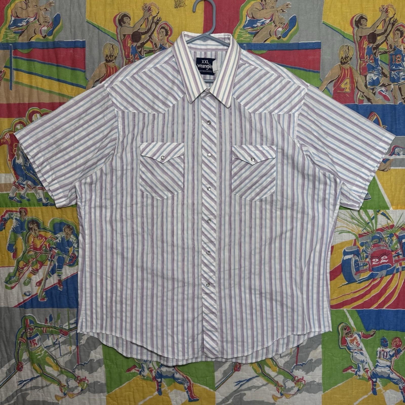 Vintage 90s Wrangler Western Striped Pearl Snap Button Shirt Size XXL White