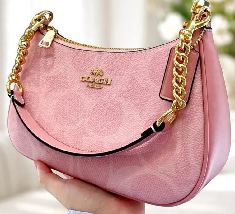 Coach Teri Shoulder Bag In Signature Canvas CAL51 Powder Pink NWT