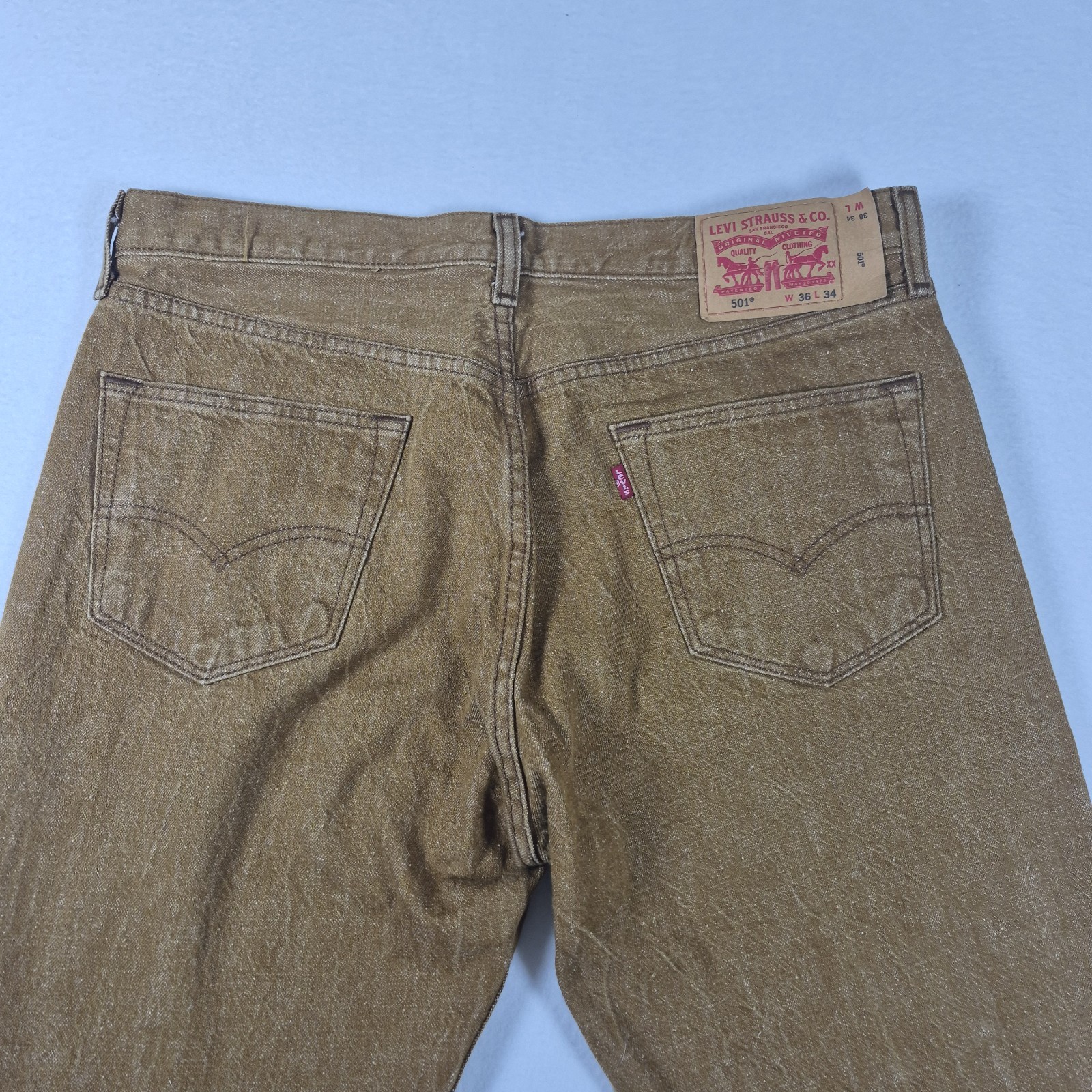 Levi’s 501 Brown Jeans Men’s 36×34 Original Fit Button Fly White Oak Cone Denim