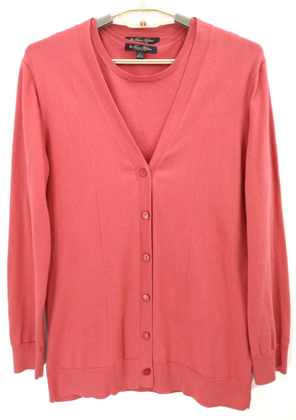 BROOKS BROTHERS Women’s Cotton Twinset Cardigan Tank Top Vest Deep Coral Red L