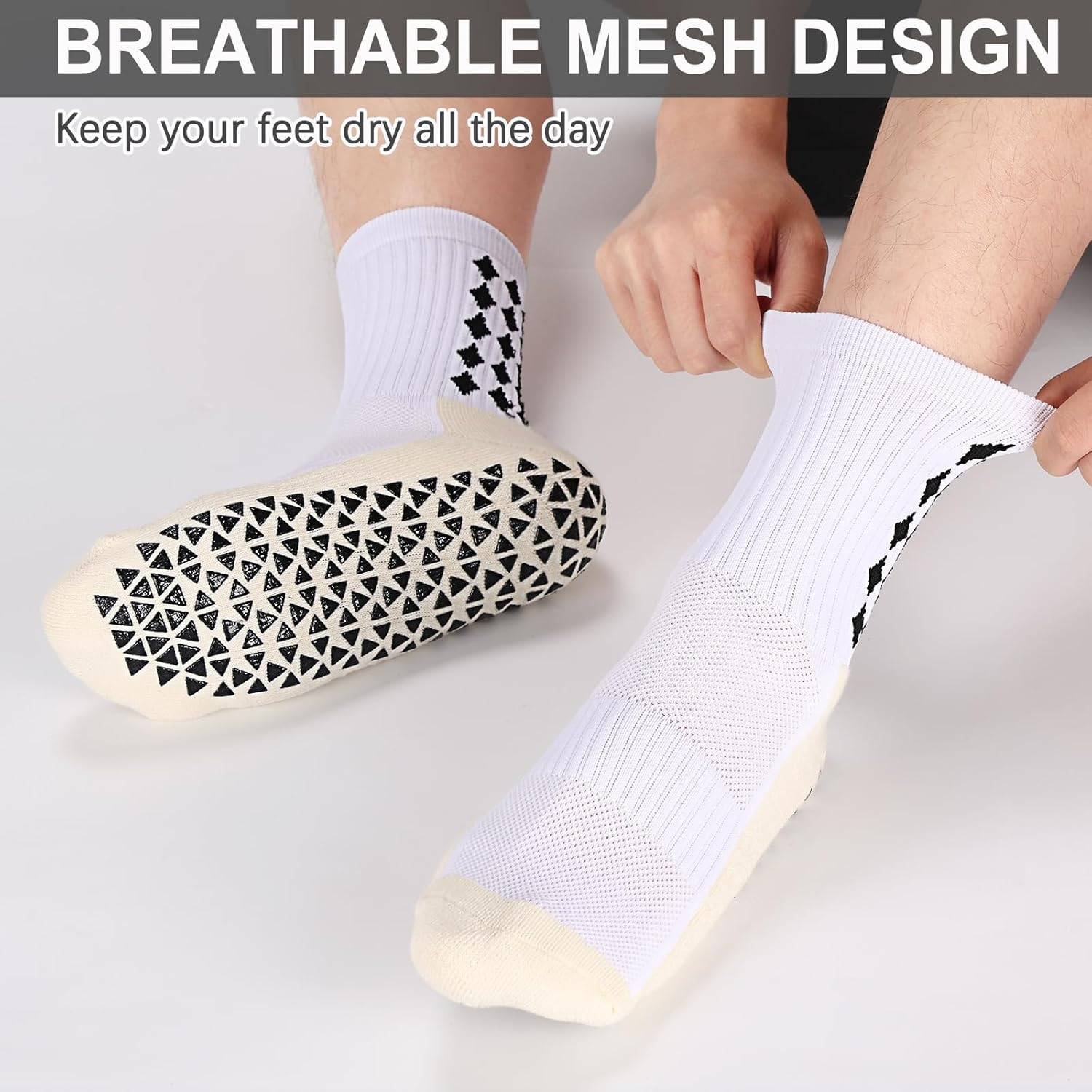 3/6 Pairs Grip Soccer Socks Men Women Non-Slip Sports Socks for Basketball Footb