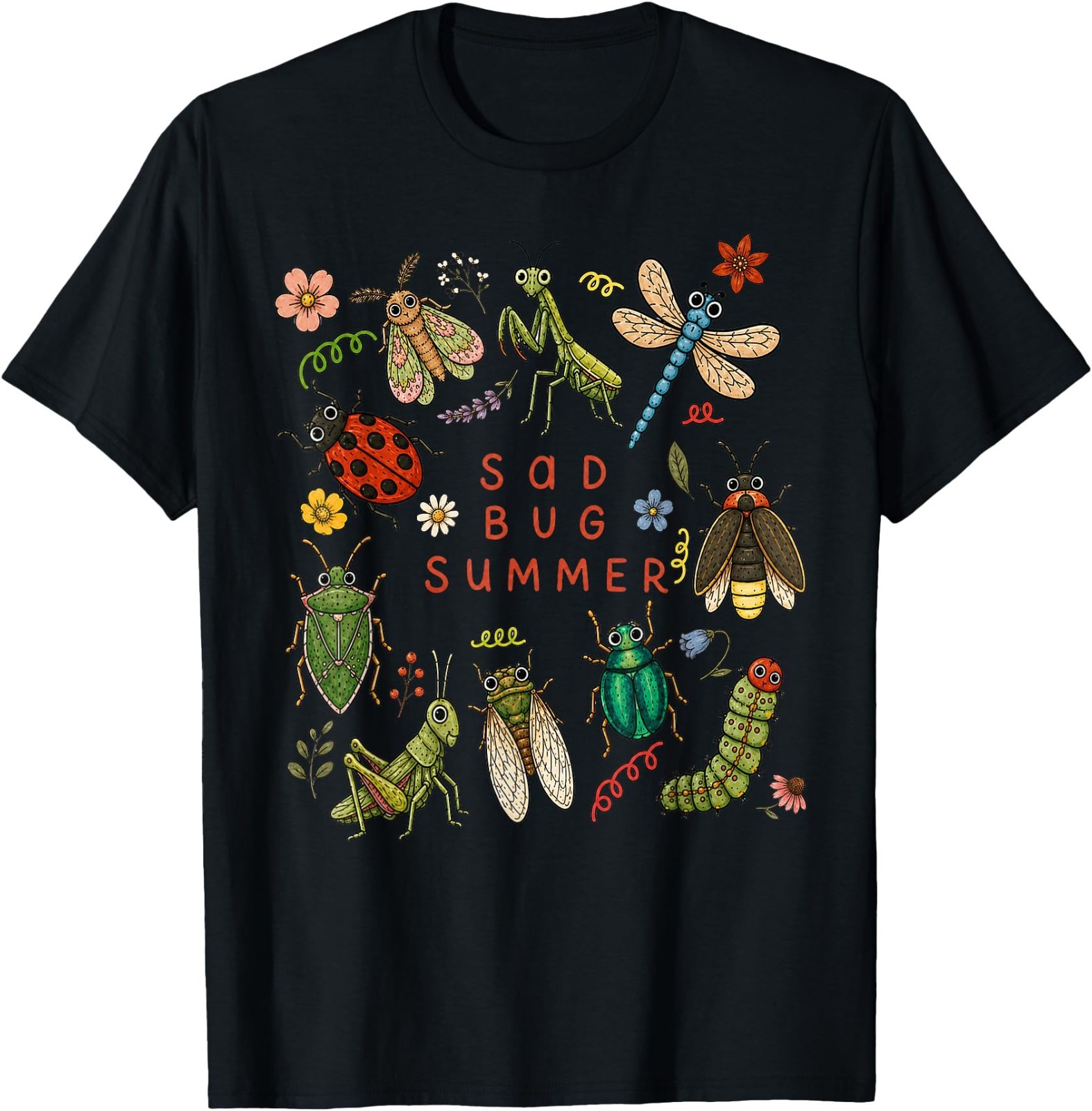 Sad Bug Summer Funny Insect Inspired Indie Aesthetic T-Shirt