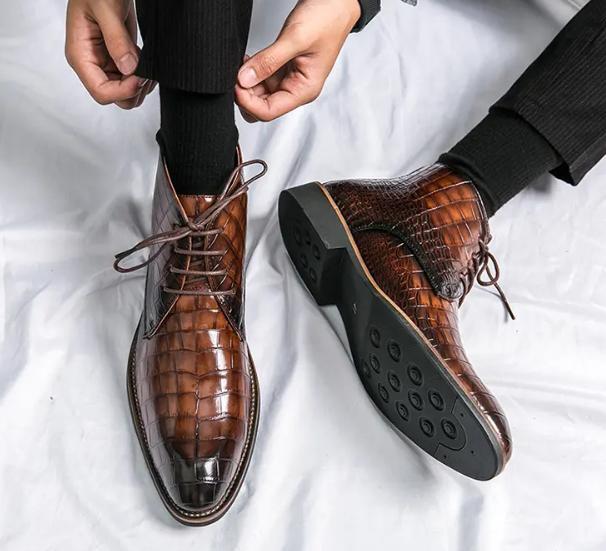 Alligator Pattern Men’s Derby Shoes Business Ankle Boots Chukka Formal Britain