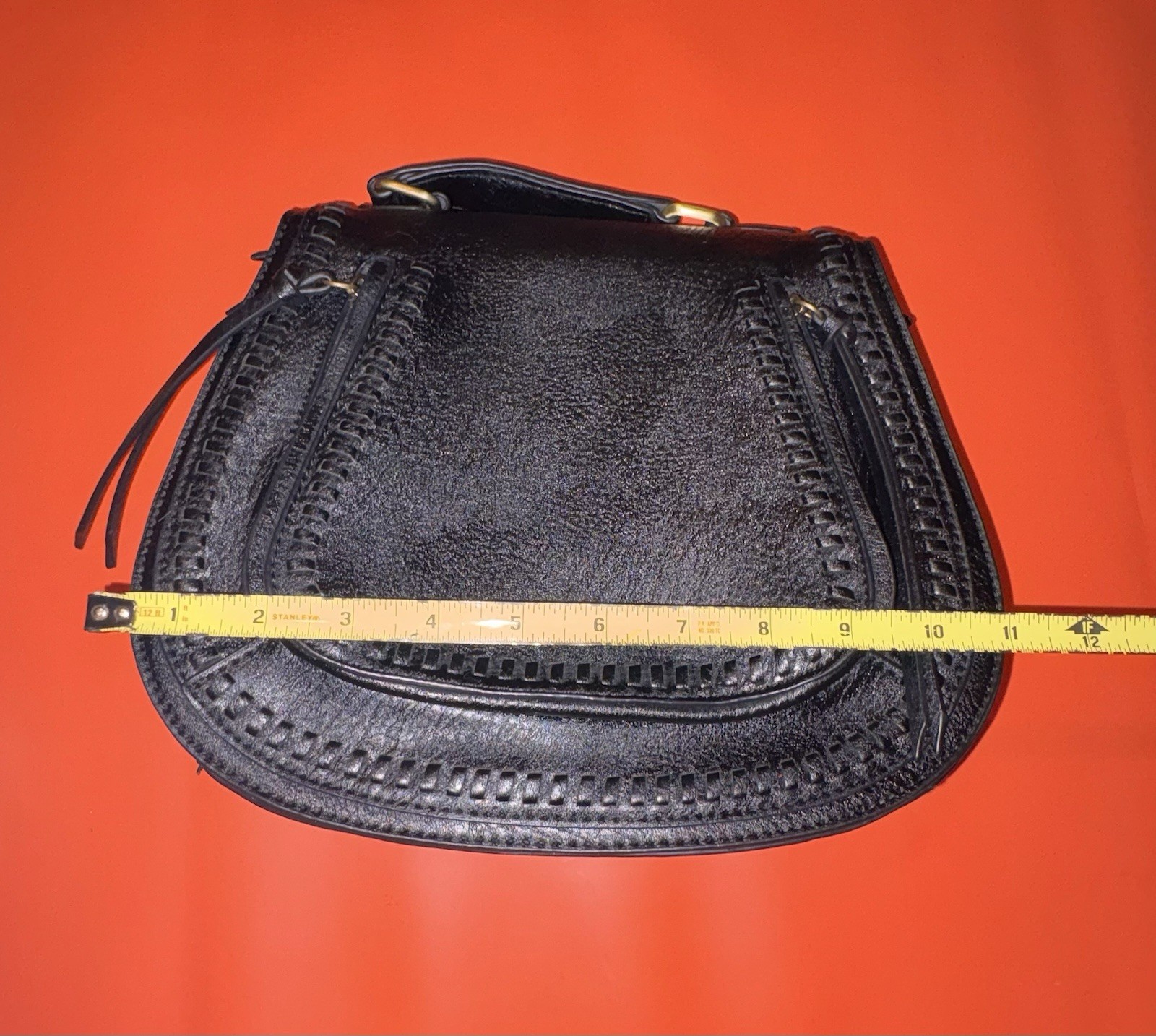 Madison West Black Crossbody Saddle Bag Magnetic Flap Zip Pockets Adjustable