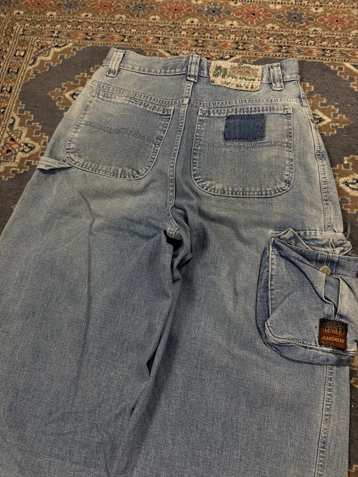 Maxon Baggy Cargo Jeans Y2K Vintage Wide Leg Light Wash Denim L