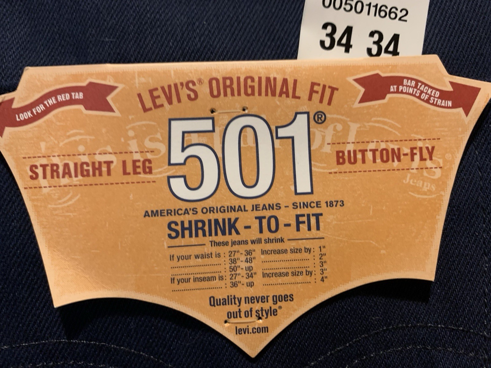 ❤️Levi’s 501XX Midnight Men’s Button Fly Straight Leg Denim Jeans Size 34X34 NWT