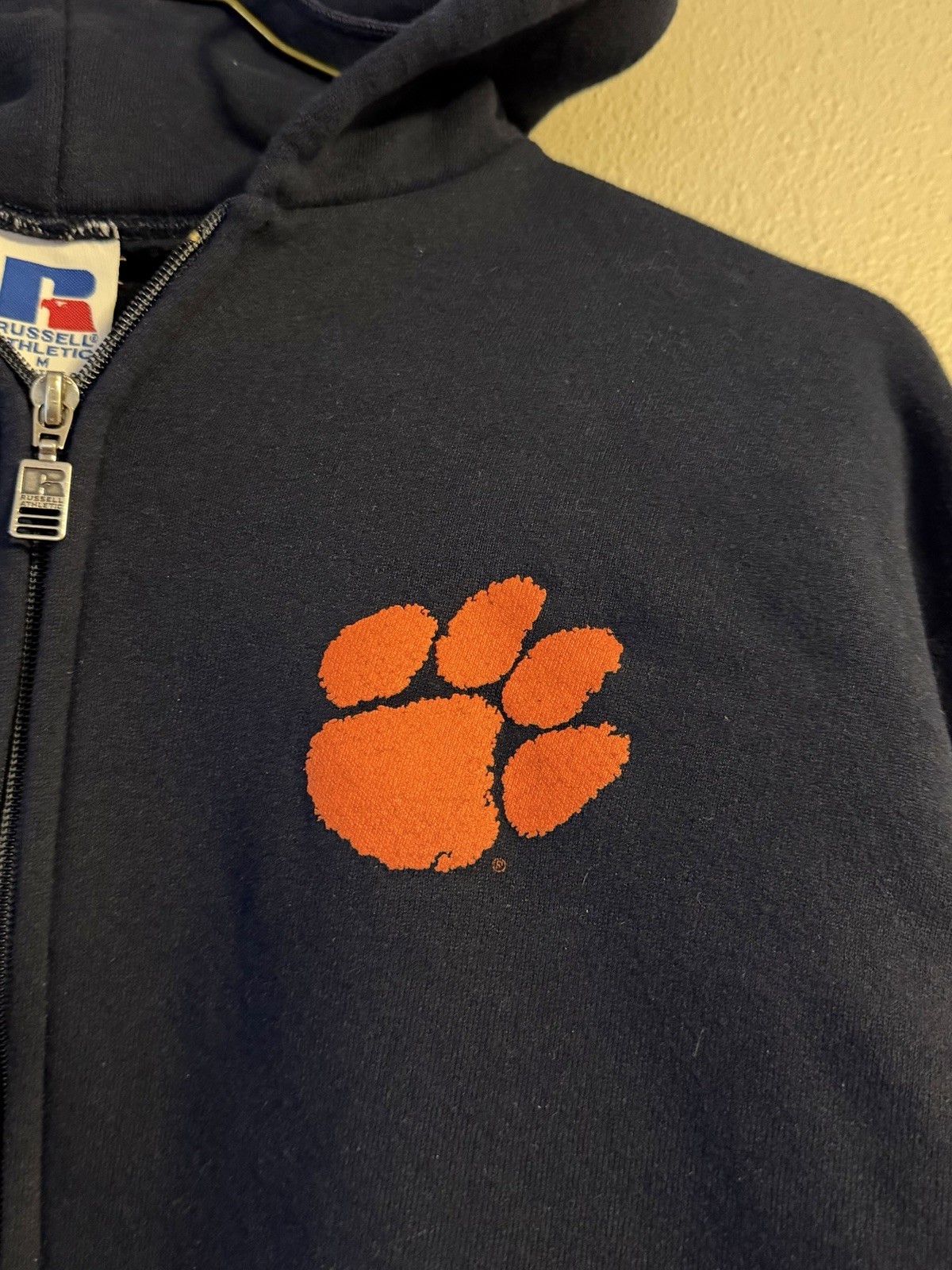 Vintage 90s-Y2K Russell Athletic Navy Blue Zip Up Hoodie Size Medium Clemson