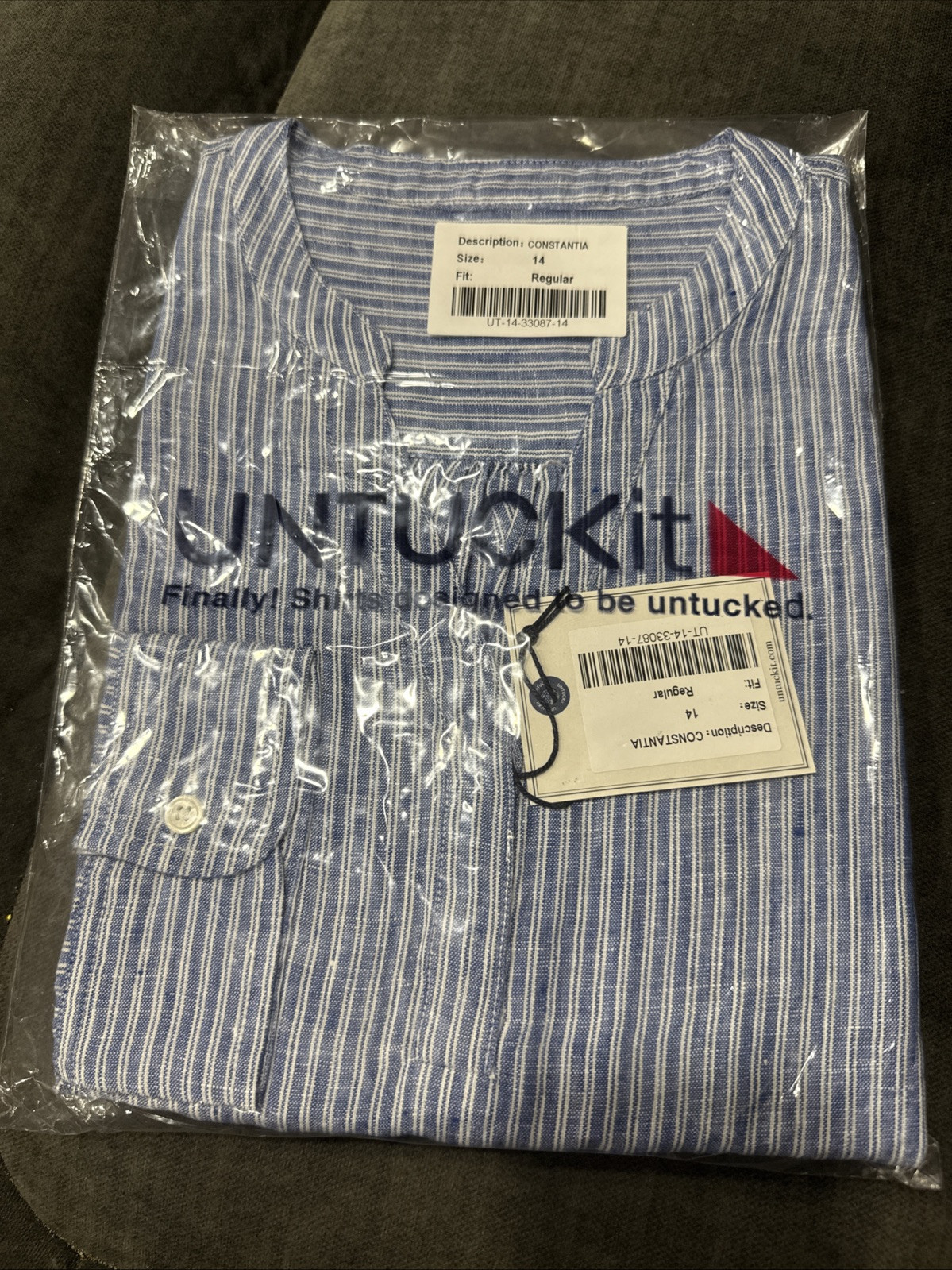 UNTUCKit Constantia Shirt Dress Womens Size 14 Blue Striped Linen NWT Restort
