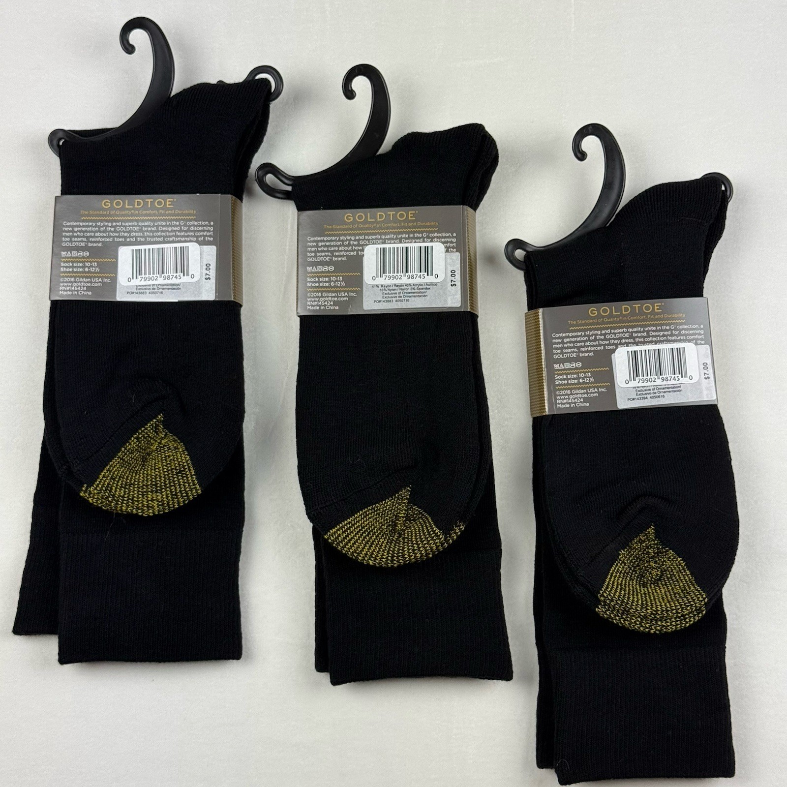 NEW Gold Toe Men’s Metropolitan Ultimate Dress Nylon Crew Socks Black 3 pairs
