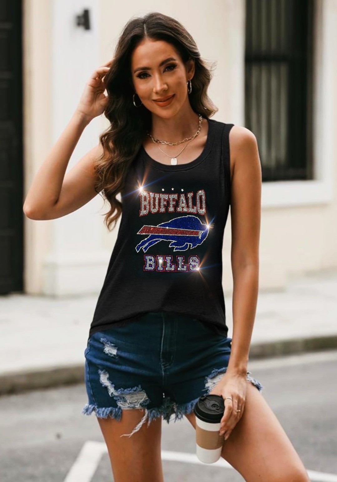 New Buffalo Bills Bling Tank Top, Sz S-3X, Crystal Rhinestone, Relaxed Tank