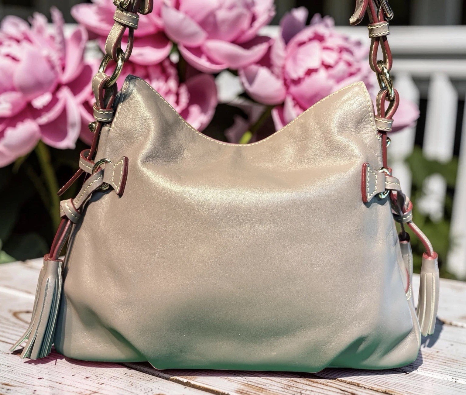 Dooney Bourke Elephant Gray Teagan Hobo Shoulder Bag Smooth European Leather