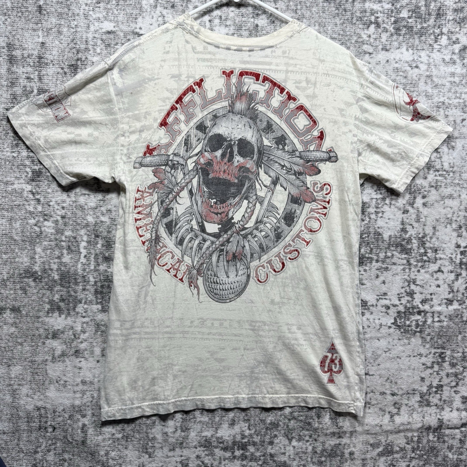 Vintage Y2K Affliction Mens M Live Fast American Custom Skull All Over Print