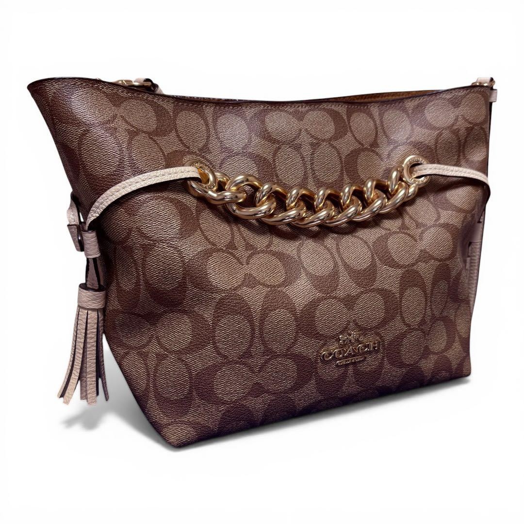 Coach Andy Tote Signature Canvas Leather Used Genuine Bag