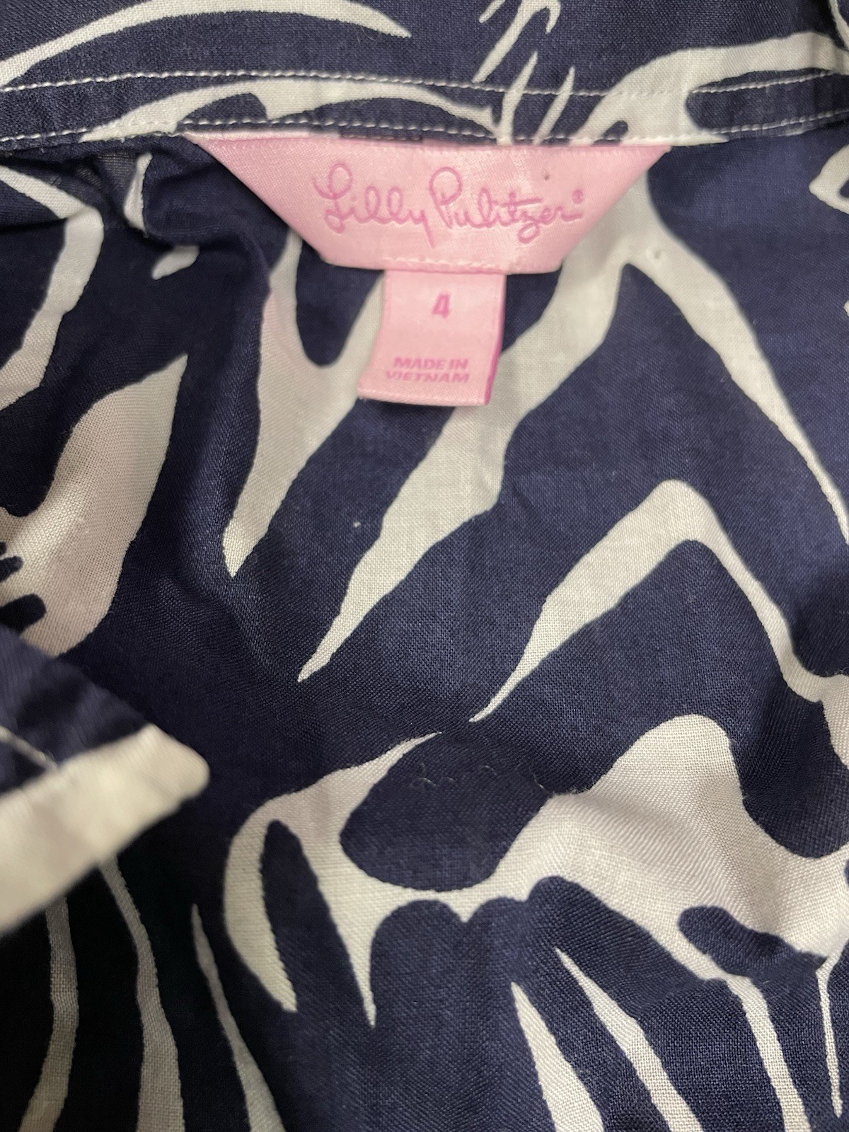 Lilly Pulitzer Catching Zzz’s Blue White Zebra Print Blouse Preppy Safari Boho 4
