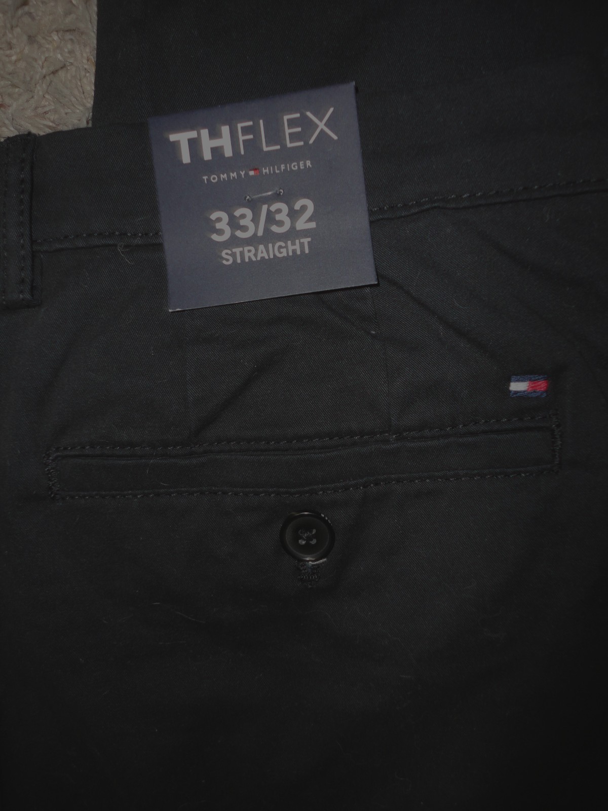 TOMMY HILFIGER Mens TH FLEX BLACK STRAIGHT-FIT CHINO PANTS~Sz 33 X 32~Thflex~NEW