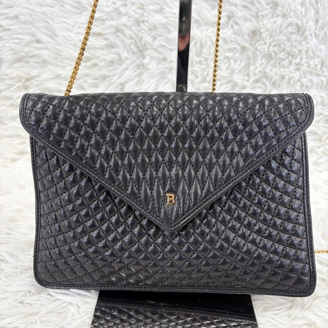 Bally Black Quilted Leather Chain Shoulder Bag Gold Hardware Flap Women
