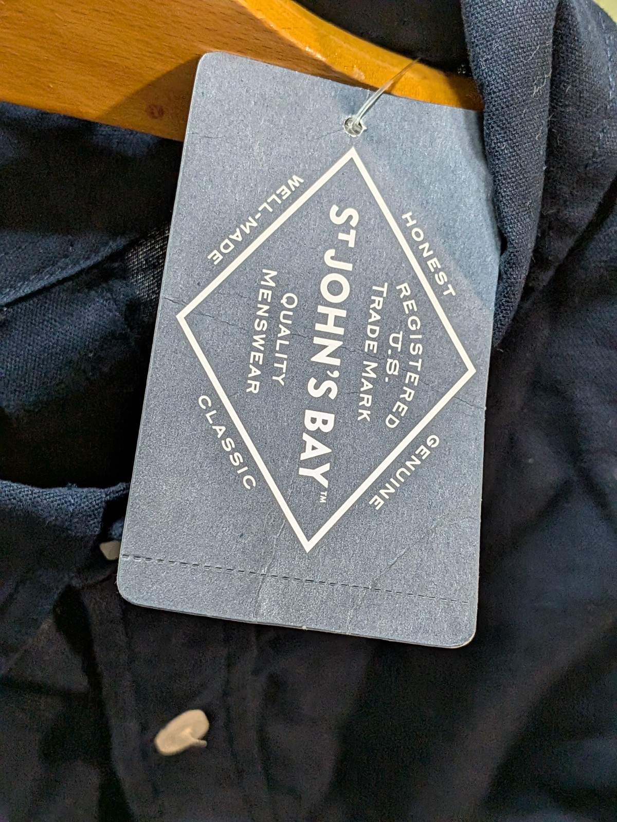 St. John’s Bay Men’s L Navy Adaptive Shirt – Back Hook‑and‑Loop Closure Comfort