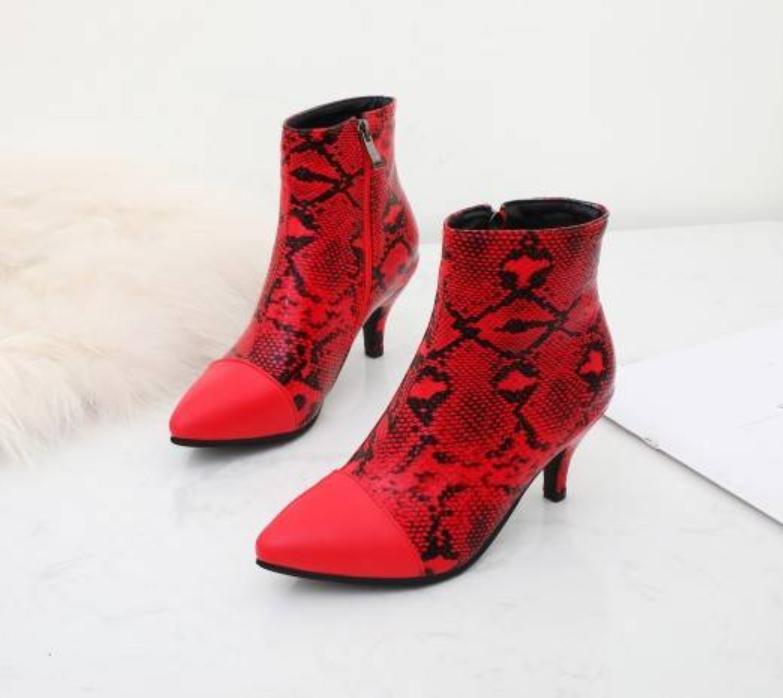 Chic Women’s Snake Pattern Ankle Boots Dress Party Casual Western Side Zip Shoes