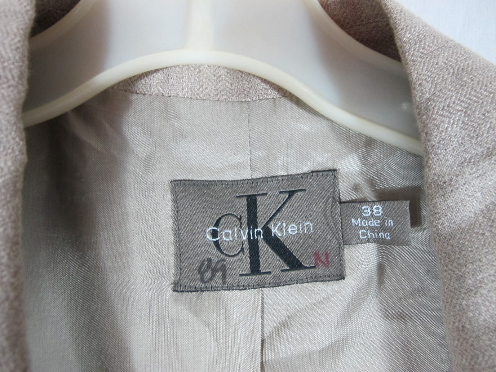 Calvin Klein Linen Khaki Tan Lt Brown Single Breasted Jacket Blazer Sz 44