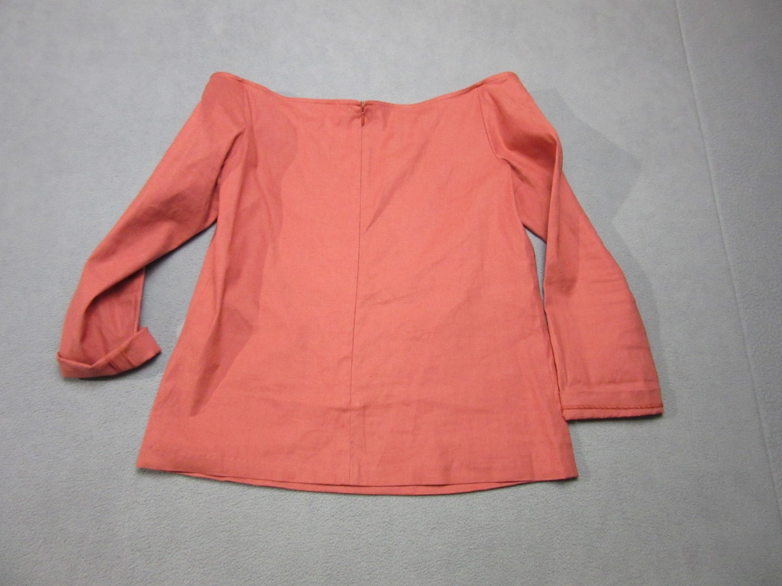 Theory Blouse Womens Medium Pink Coral Stretch Linen Blend 3/4 Sleeve Boat Neck