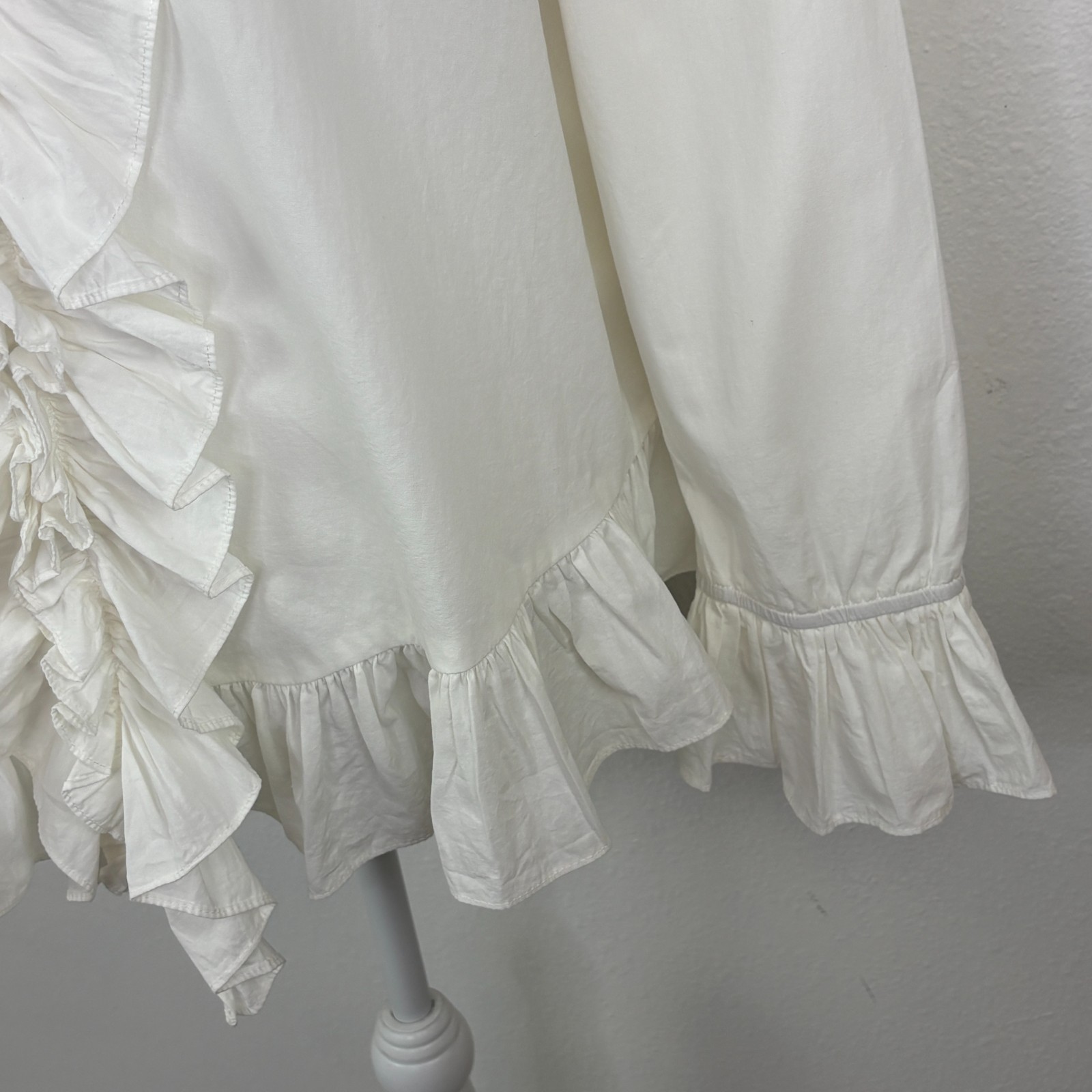 A RARE BIRD Ruffle Blouse Top One Size 100% Cotton White Boho Artsy Romantic