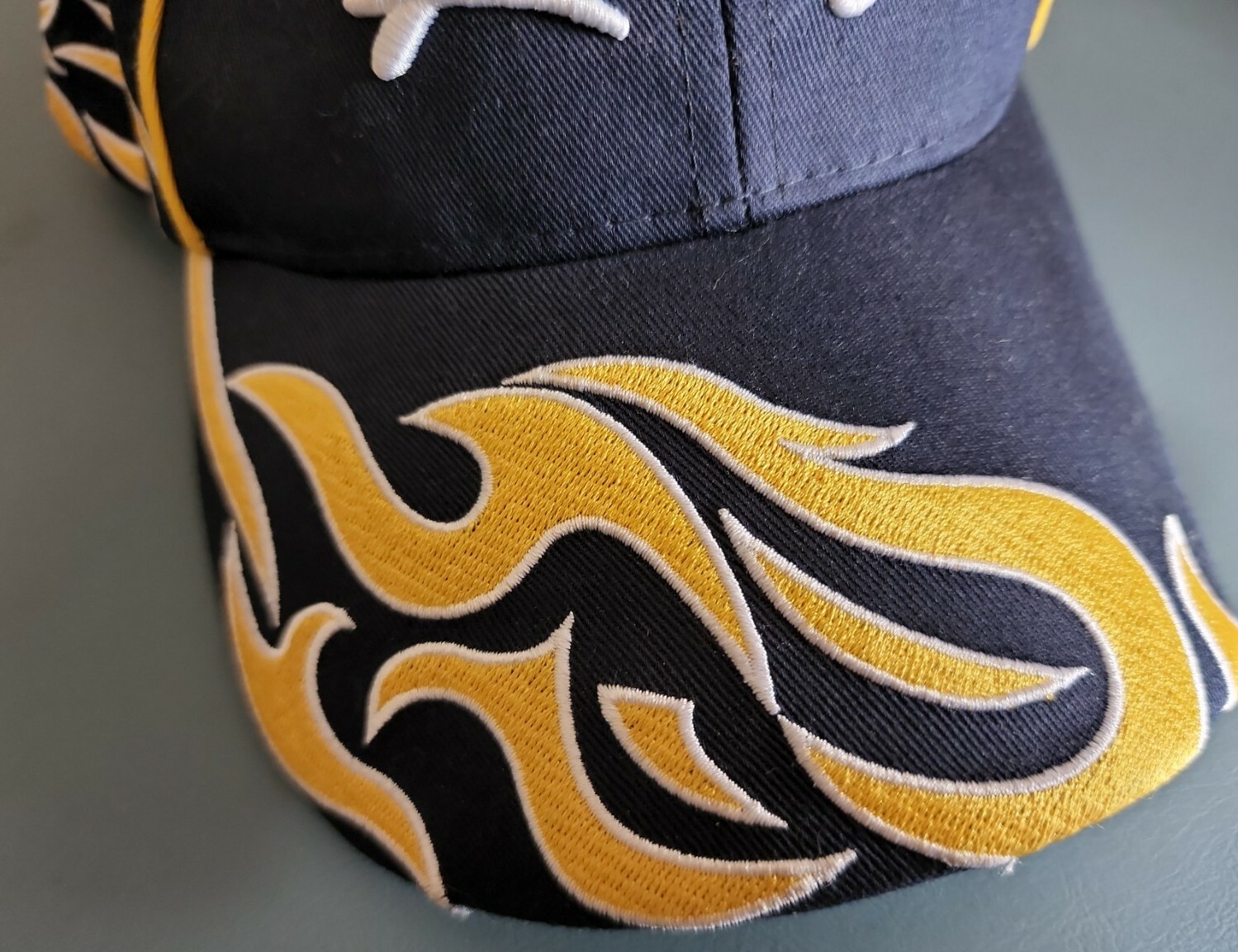 Good Year #1 Racing Adult Adjustable Strapback Cap Navy Blue Yellow Flames NWOT