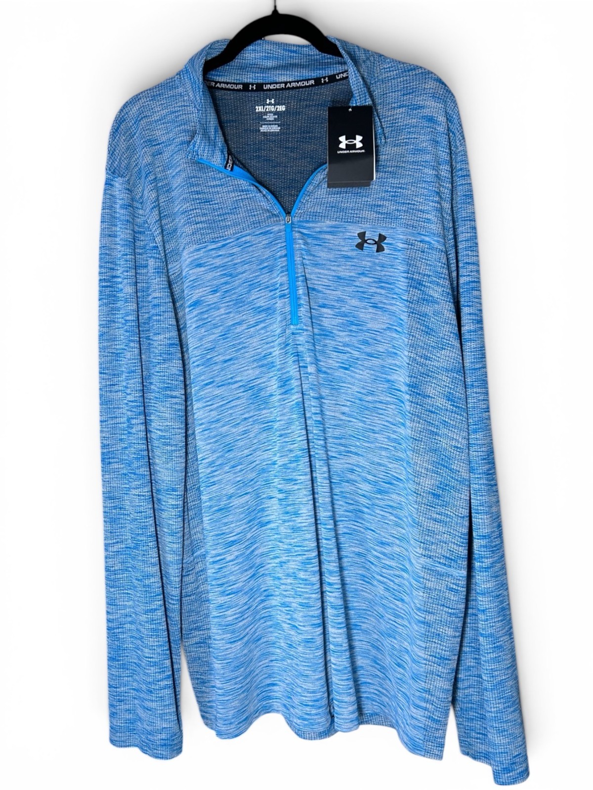 UNDER ARMOUR Mens Seamless 1/4 Zip Jacket Sz 2XL Turquoise Blue Black Heathered