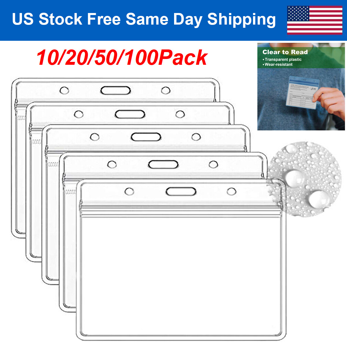 Clear Vaccination Card Protector Cover Case ID Credit Card Holder Badge Sleeve