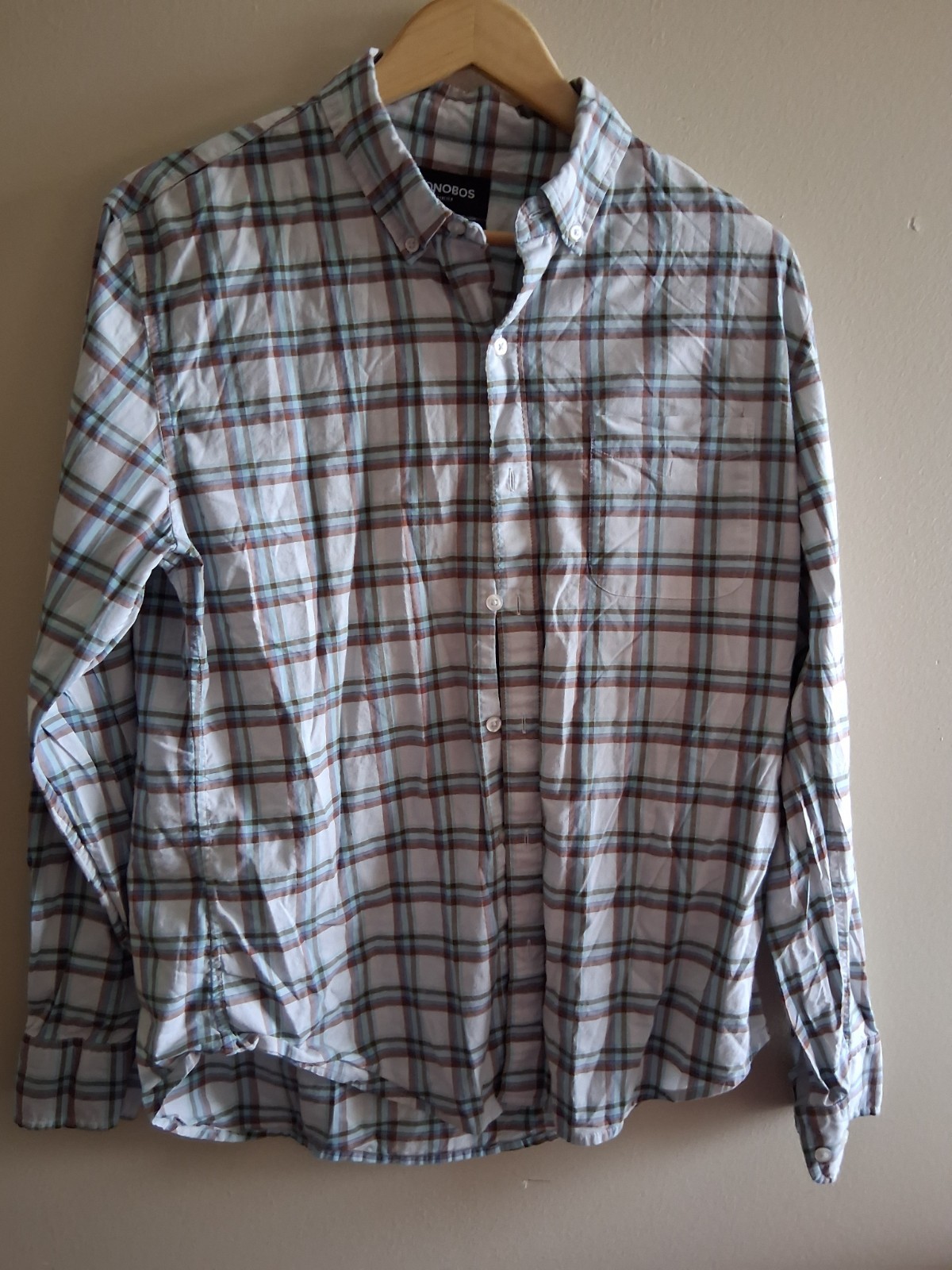Bonobos Button Up Shirt Mens Large Stretch Fit Plaid Long Sleeve Blue