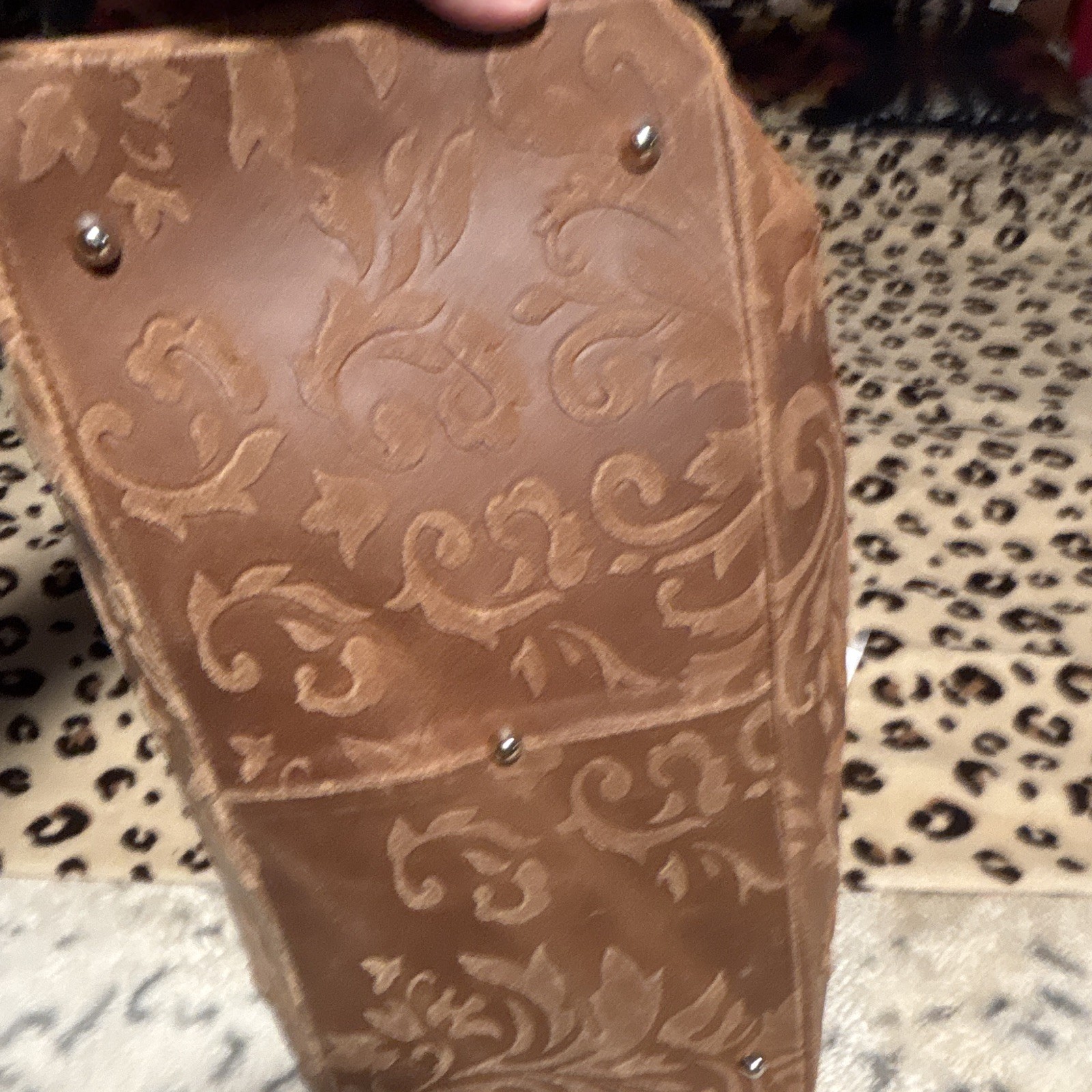 Lilium Firenze Brown Floral Embossed Satchel Top Handle Zip Detachable Strap