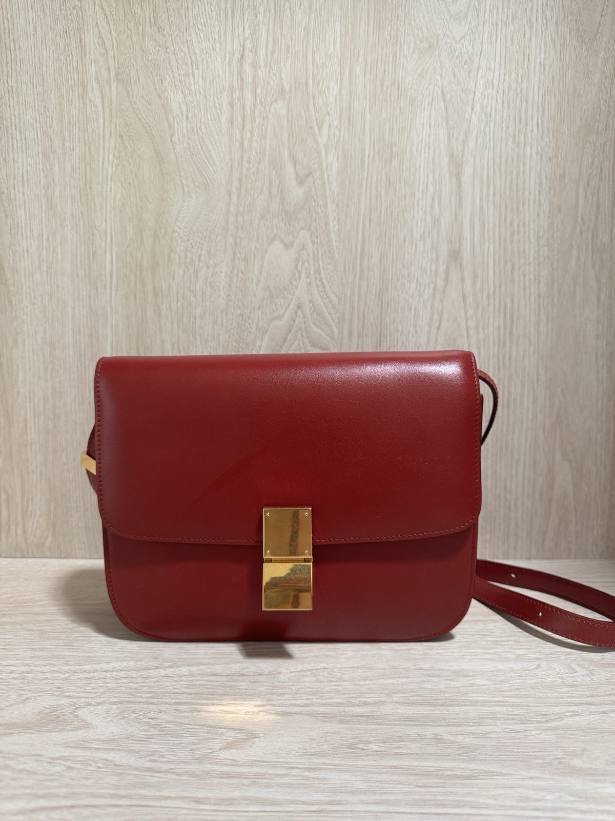 CELINE Red Leather Box Bag