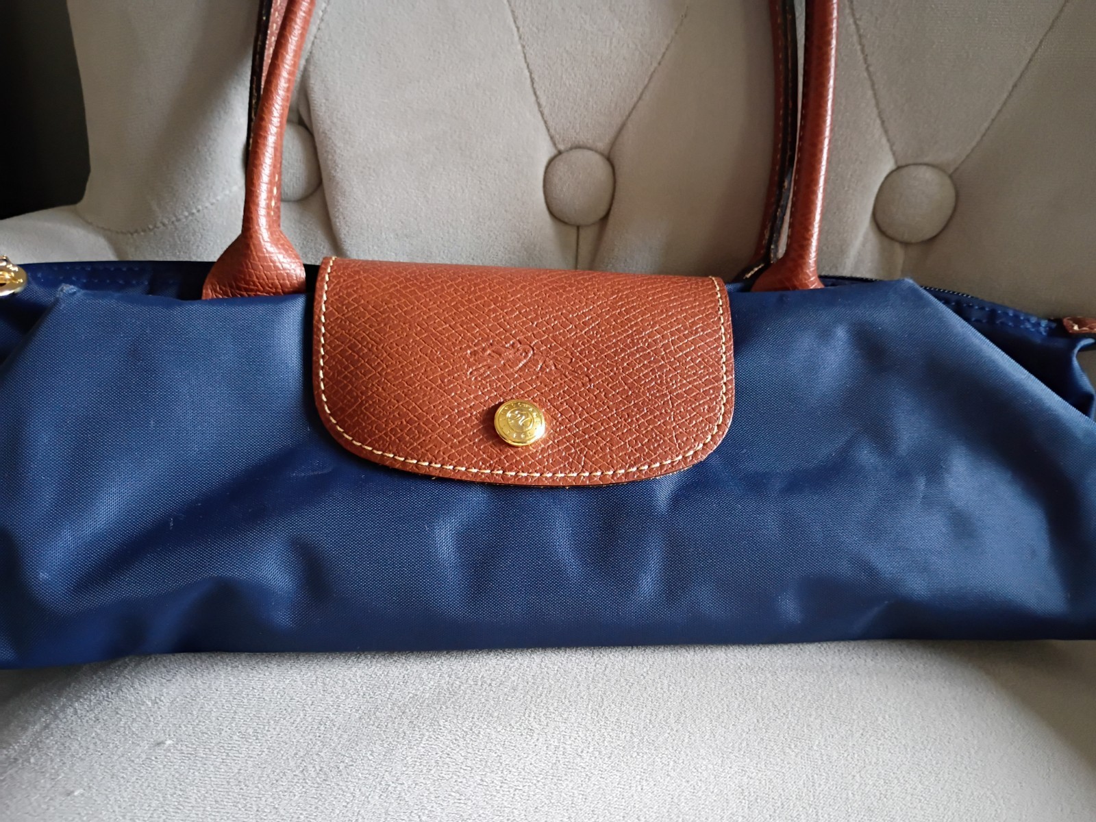 Longchamp le Pliage Navy Blue Canvas Medium Shoulder Tote Bag
