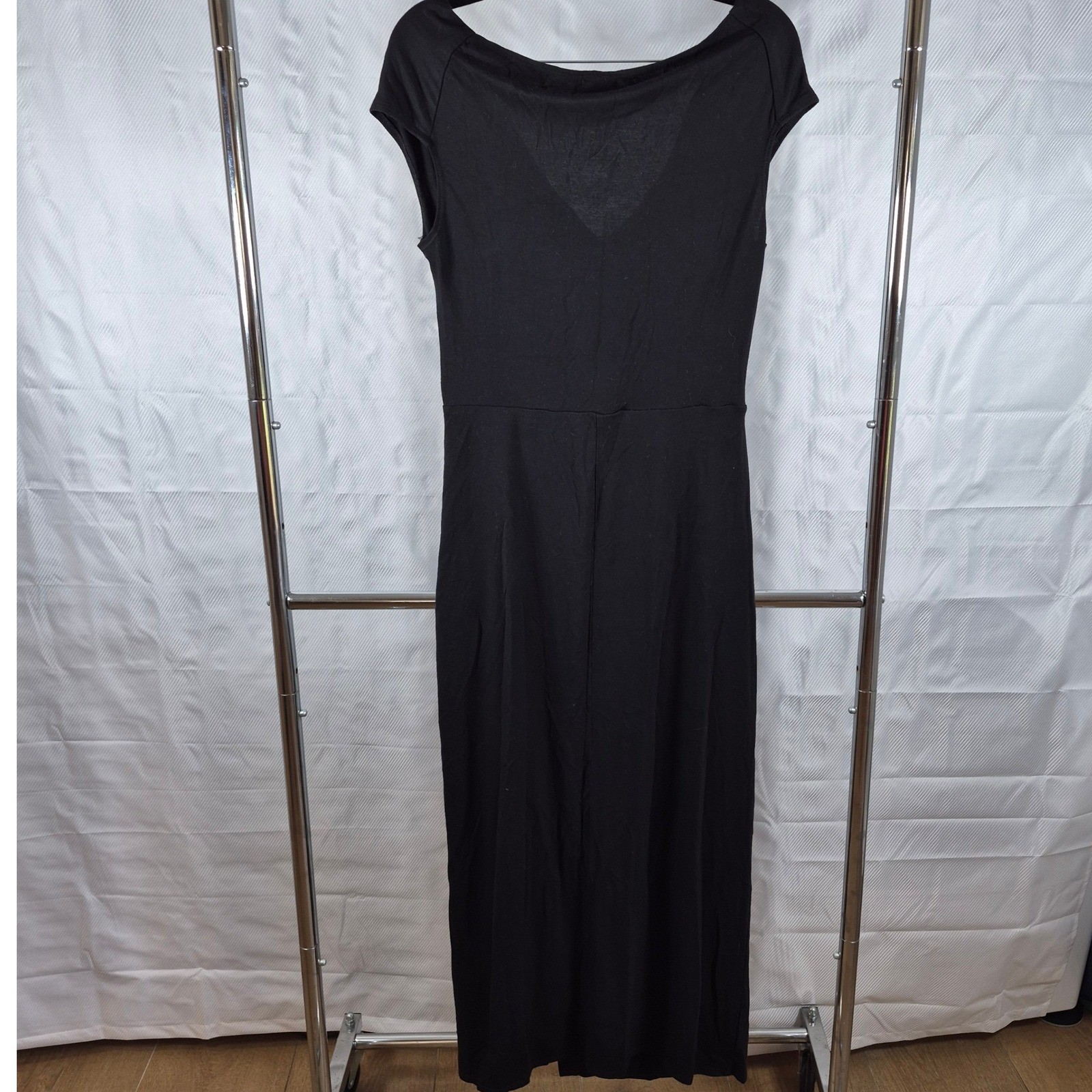Reformation Midi Dress Ruched Faux Wrap Size L Black Women