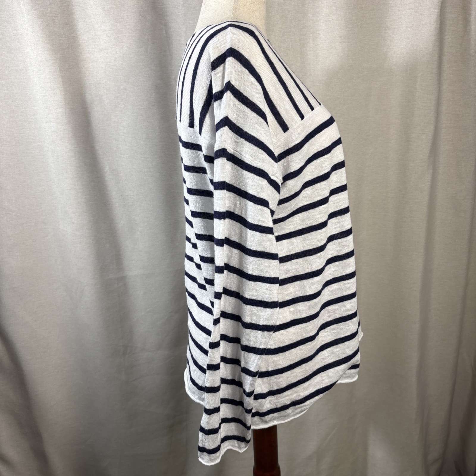 Eileen Fisher Womens Navy & White Linen Cotton Stripe Knit Sweater 1X Drapey