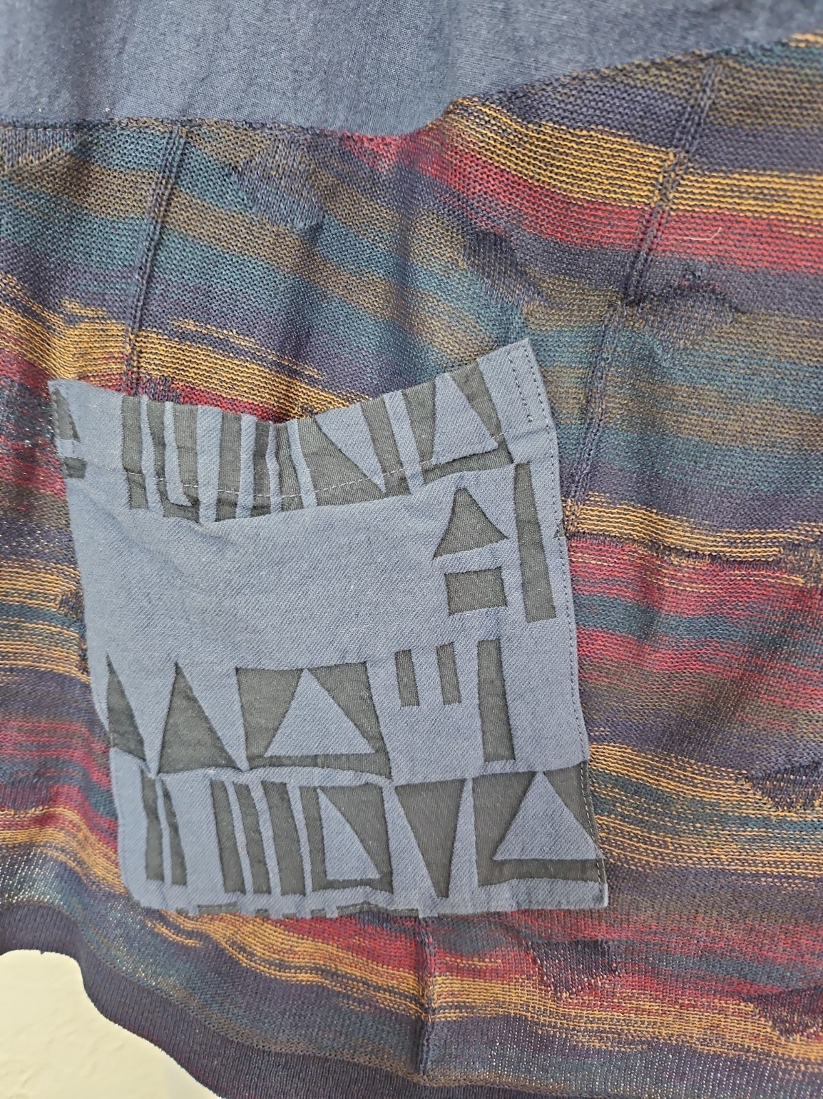 FUGA FUGA O/S Blue/Multi Linen Blend Mixed Media Boxy Cropped Top Mesh