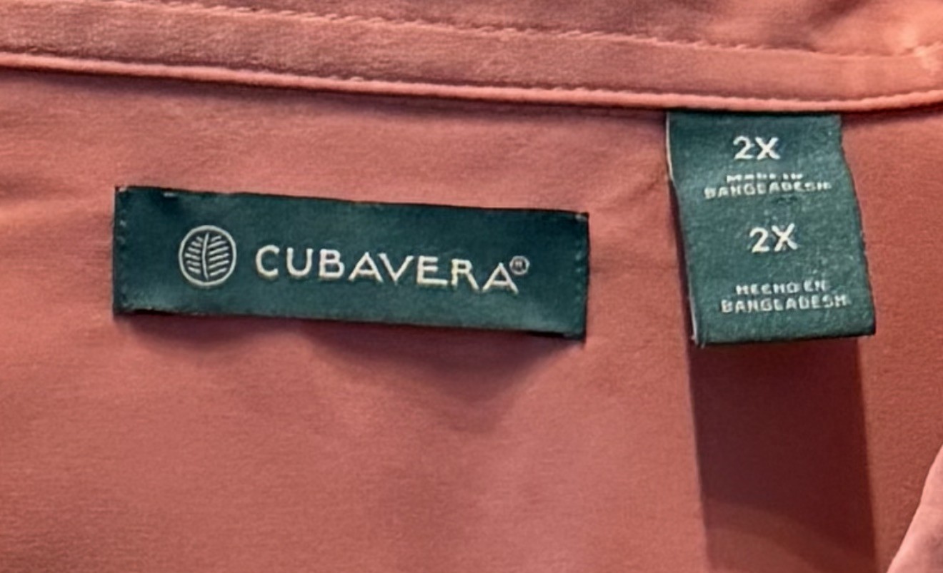 Cubavera Mens 2X Coral Salmon Guayabera Shirt Black Trim Resort Camp Button