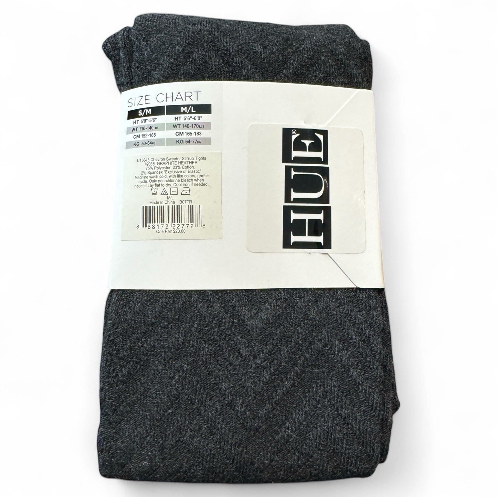 Hue Womens Stirrup Sweater Tights Size M/L Graphite Heather Gray Chevron