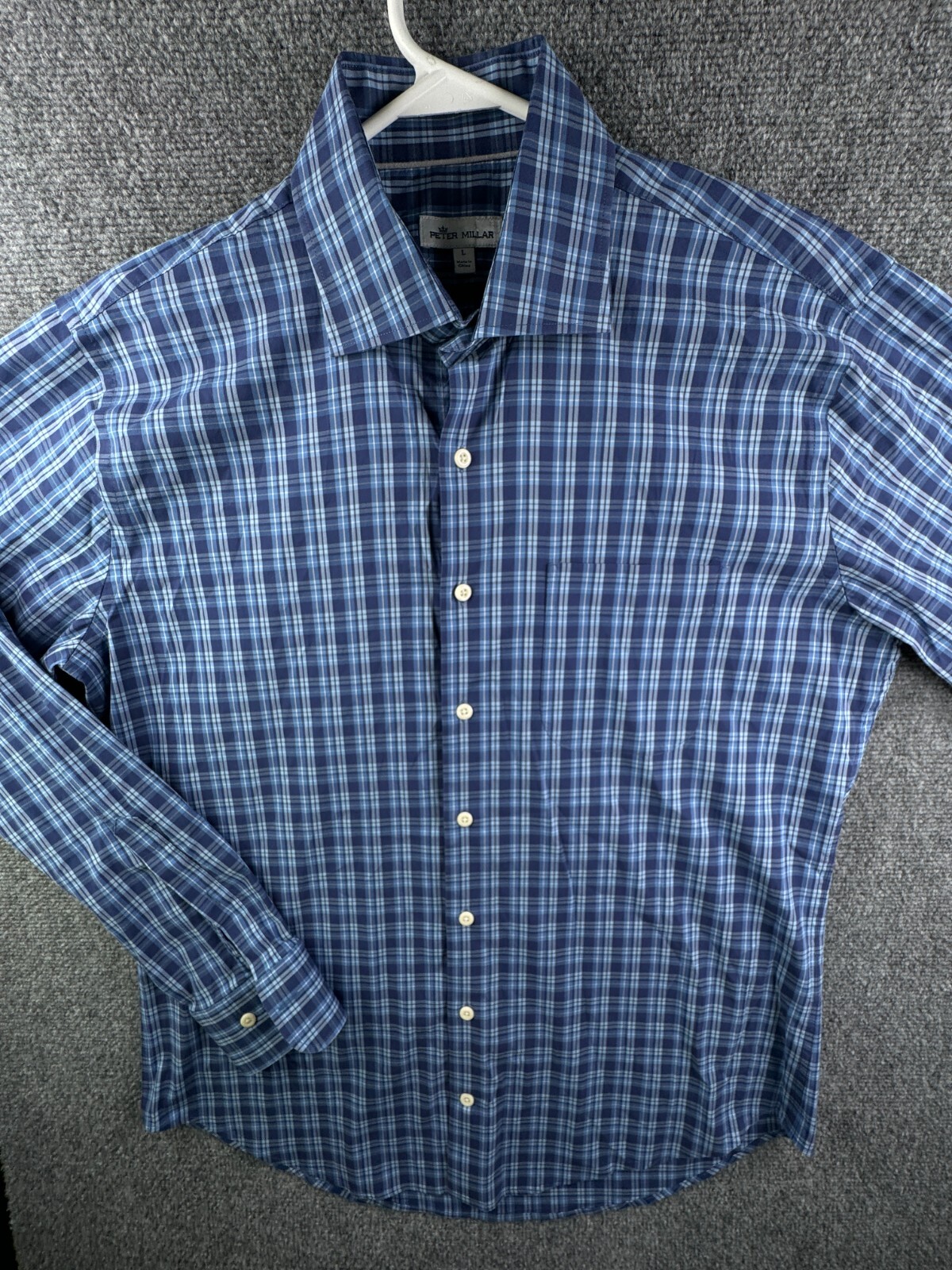 Peter Millar Blue Plaid Long Sleeve Button Up Shirt Men Large Cotton Nylon Span