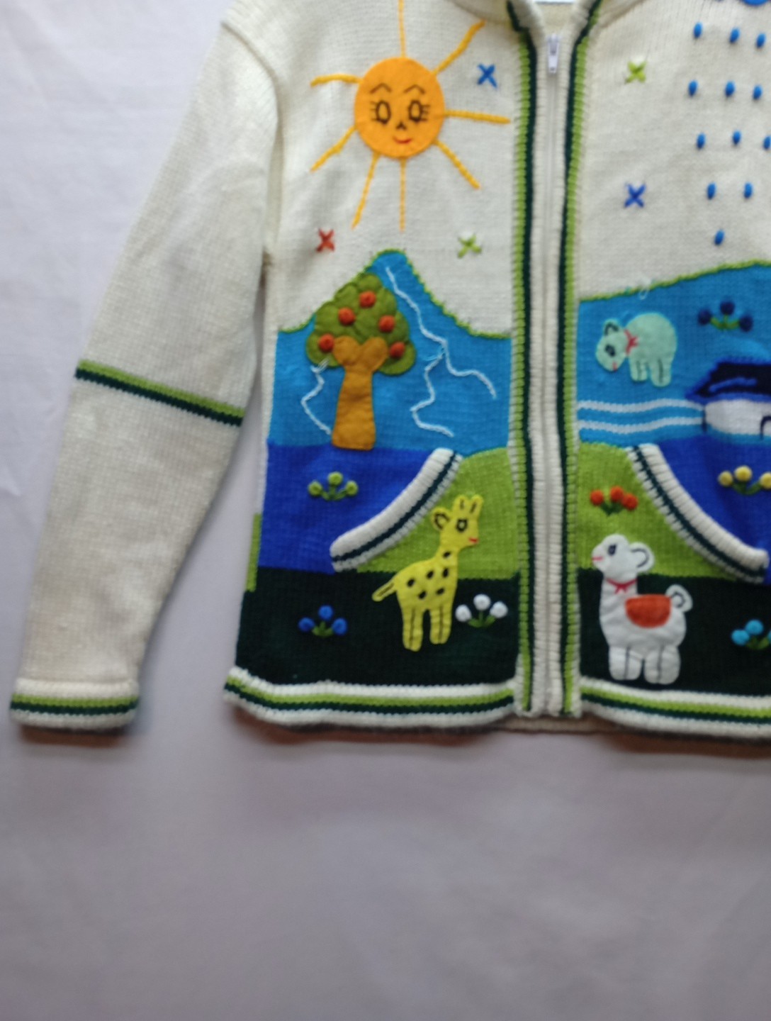 Childrens Unisex Handmade Full Zip Up Sweater Measurements In Pictures