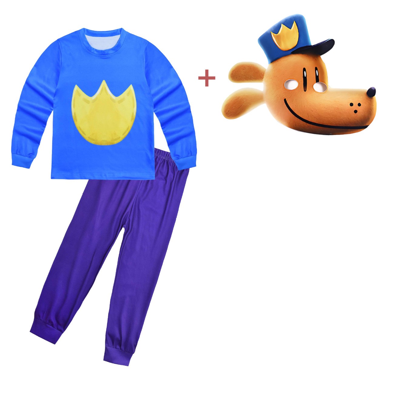 Jumpsuit Fancy Dress Dog Man Cartoon Cosplay Party Gift Mask Kids Costume Set