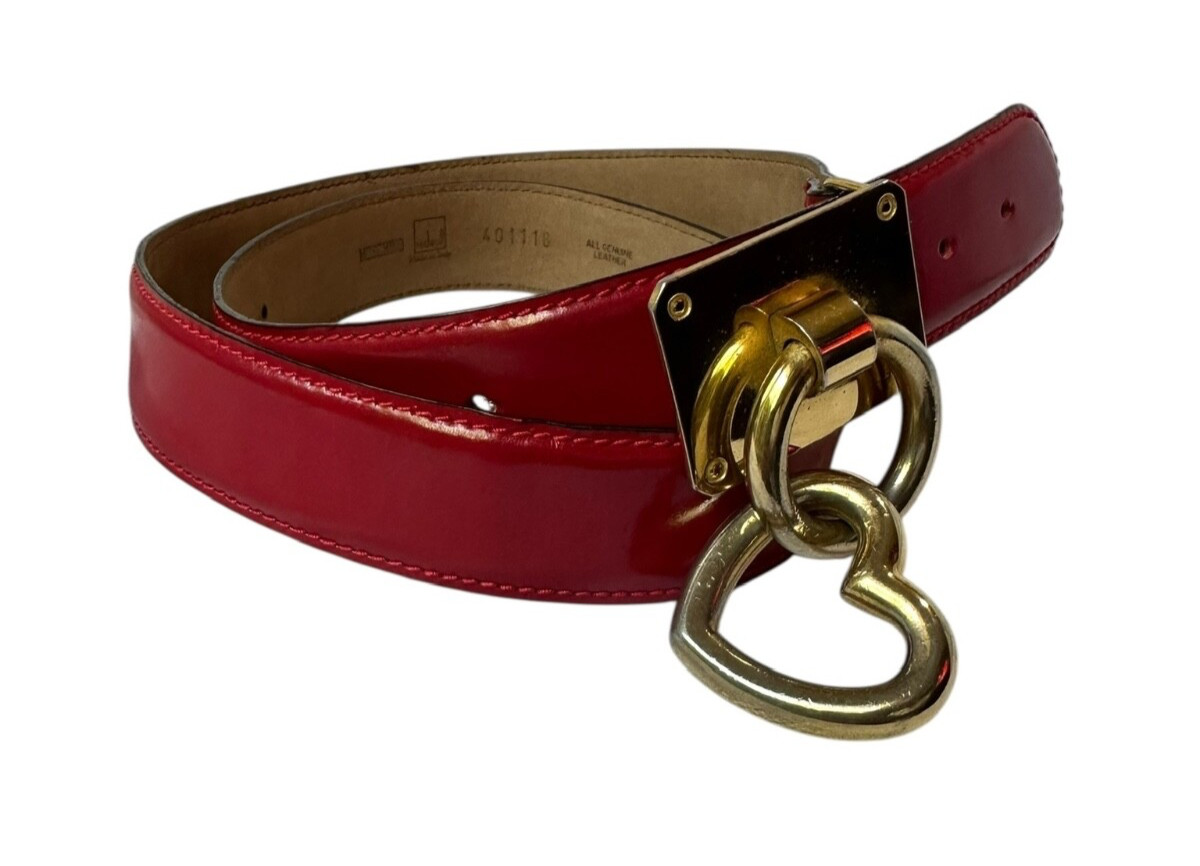 Vintage MOSCHINO Redwall En Heart Red Leather Buckle Belt Size Euro 46 /35 US