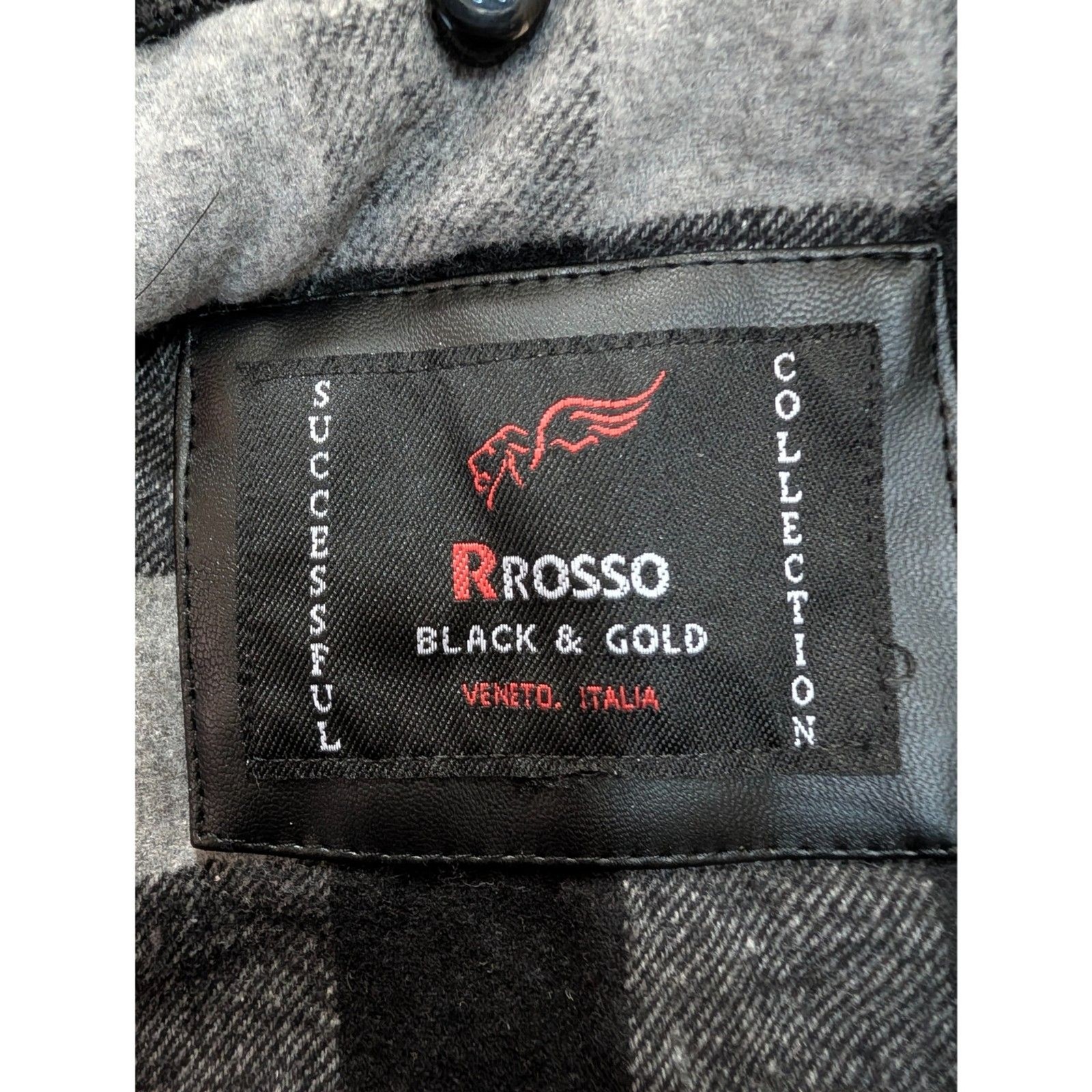 R Rosso Black & Gold Leather Jacket Mens Med. NWT Made In Italy Plaid Lined Coat