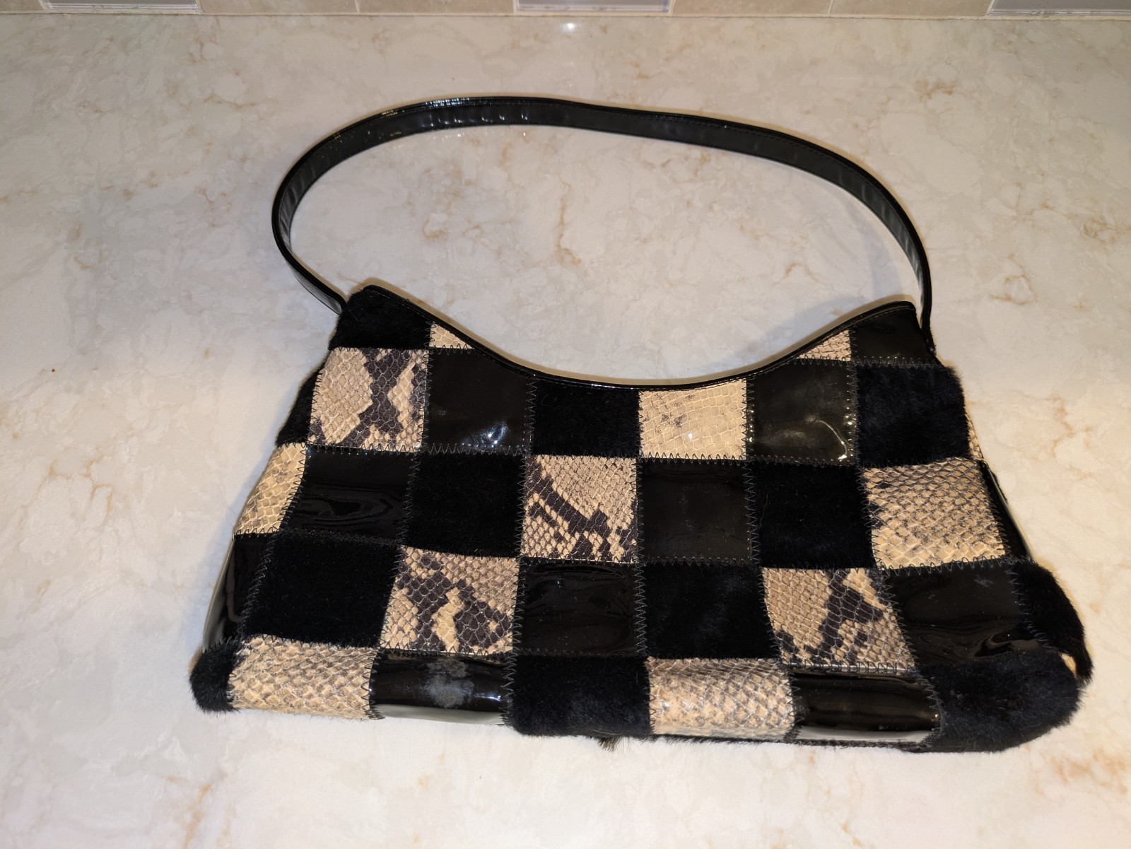 Rob Ference LA Black Patent Leather, Calf Hair, and Snakeskin Purse
