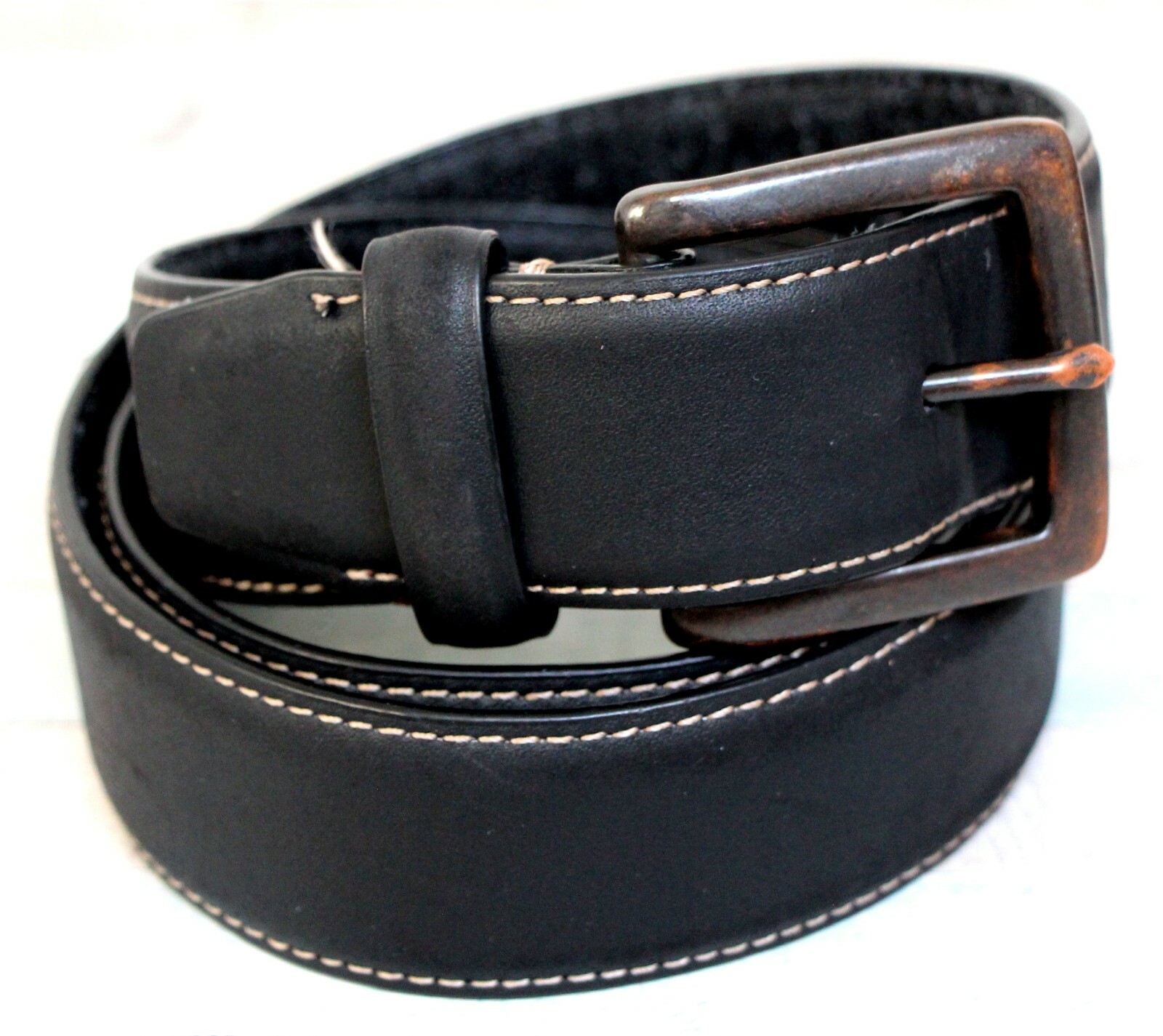 Columbia BLACK GENUINE LEATHER+PVC 1 3/8″Wd CASUAL DRESS MEN’S BELT Sz 36 (F47