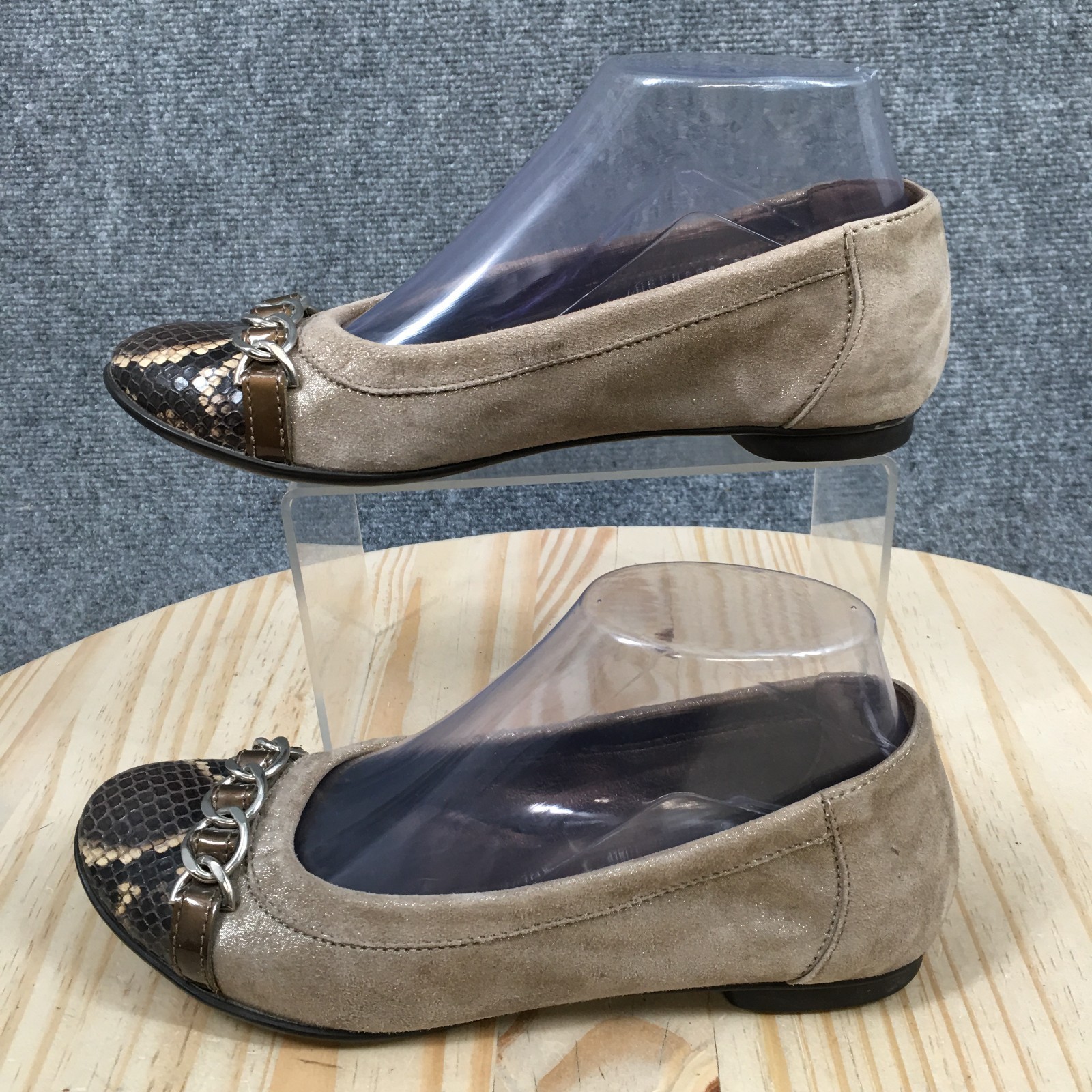 AGL Attilio Giusti Leombruni Womens 36.5 Taupe Suede Ballet Flats Snake Skin