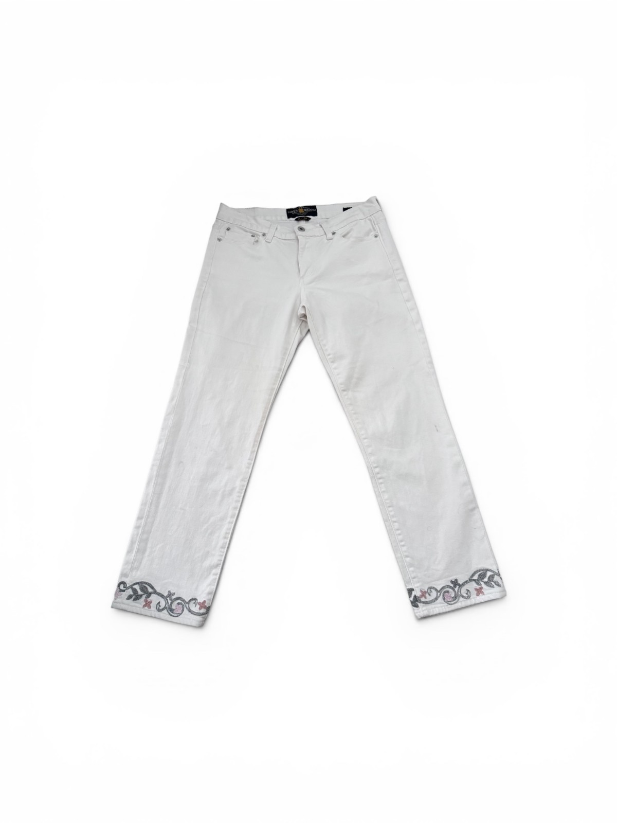 Lucky Brand Women’s Sweet Crop Jeans Size 6/28 White Embroidered Hem